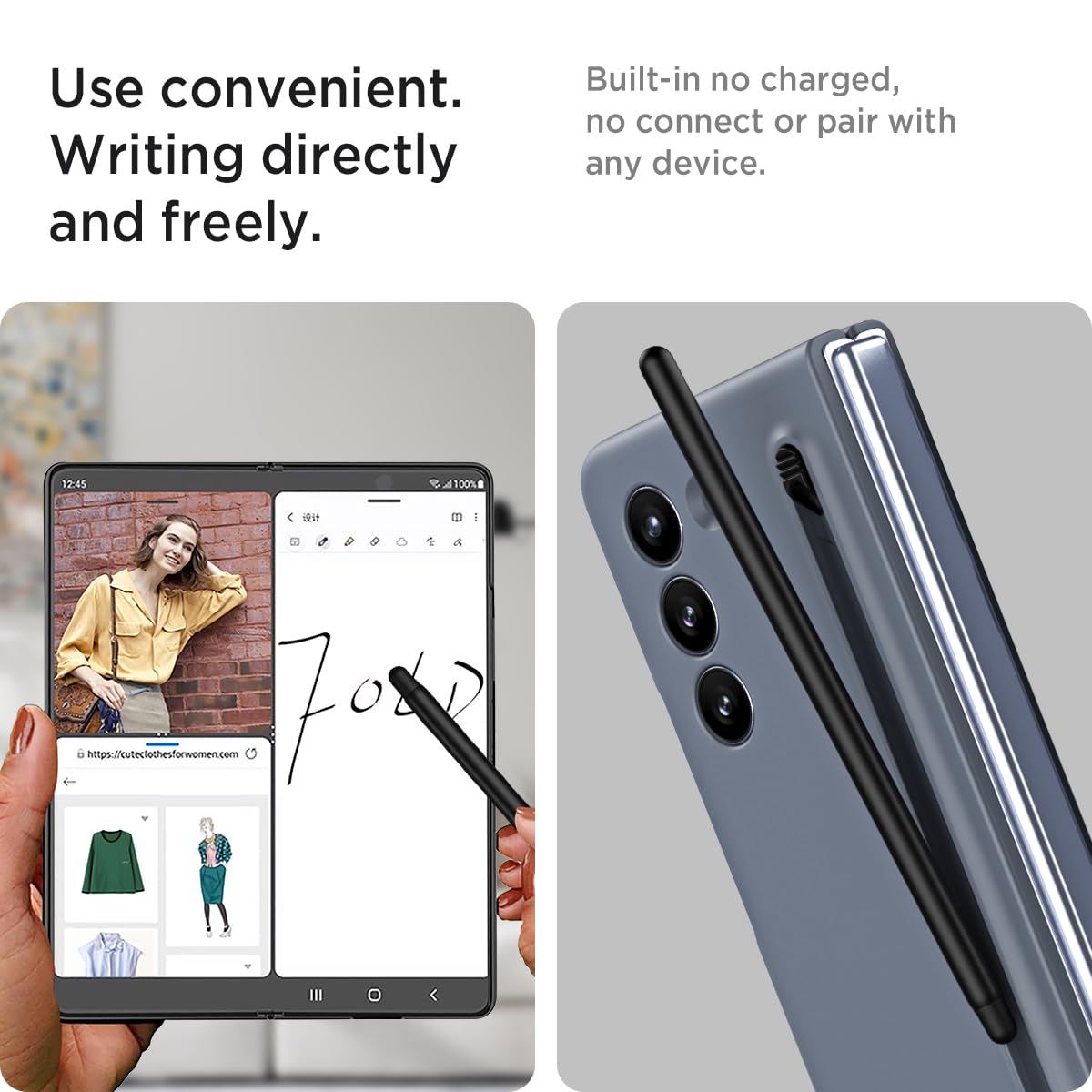 Miimall Miimall Slim S Pen Compatible Case for Galaxy Z Fold 5 Ultra-Thin Matte Bumper Cover Dark Gray 2023 - View 4 of 9