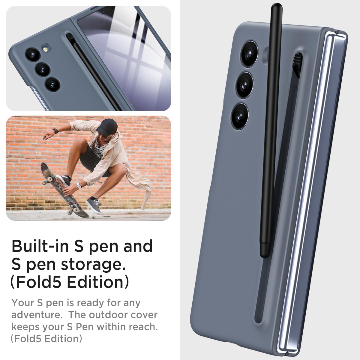 Miimall Miimall Slim S Pen Compatible Case for Galaxy Z Fold 5 Ultra-Thin Matte Bumper Cover Dark Gray 2023 - View 5 of 9