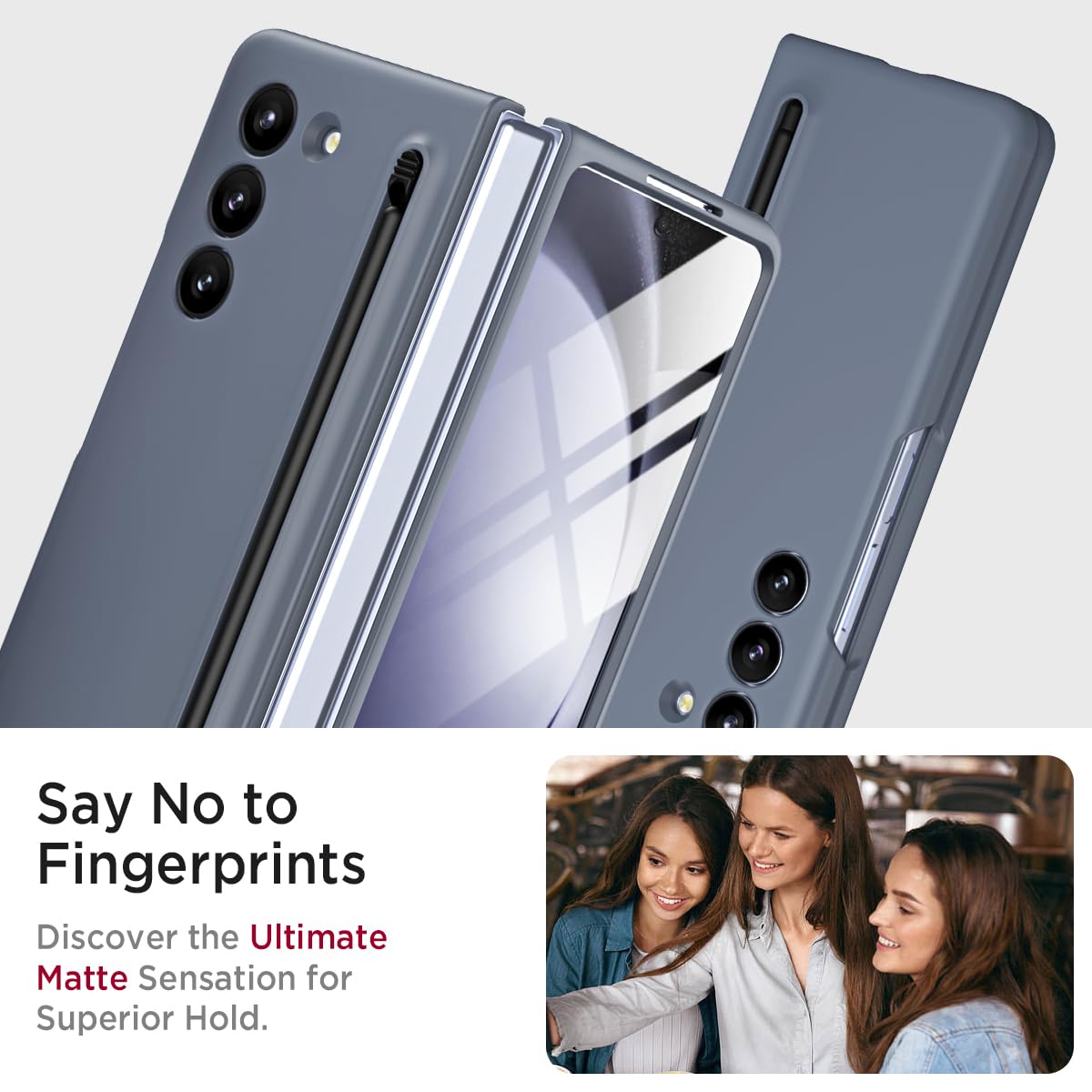 Miimall Miimall Slim S Pen Compatible Case for Galaxy Z Fold 5 Ultra-Thin Matte Bumper Cover Dark Gray 2023 - View 6 of 9