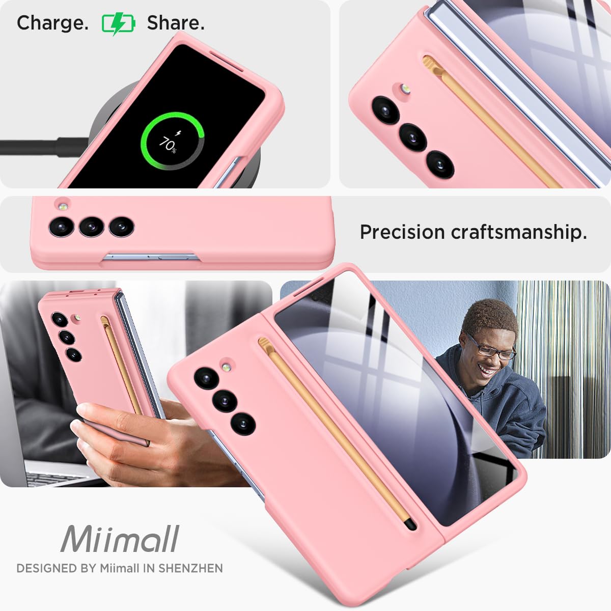 Miimall Miimall Slim Case for Galaxy Z Fold4 with Pen Holder and Screen Protector Pink Liquid Hard PC Matte Case for Samsung Galaxy Z Fold 4 2022 - View 7 of 9