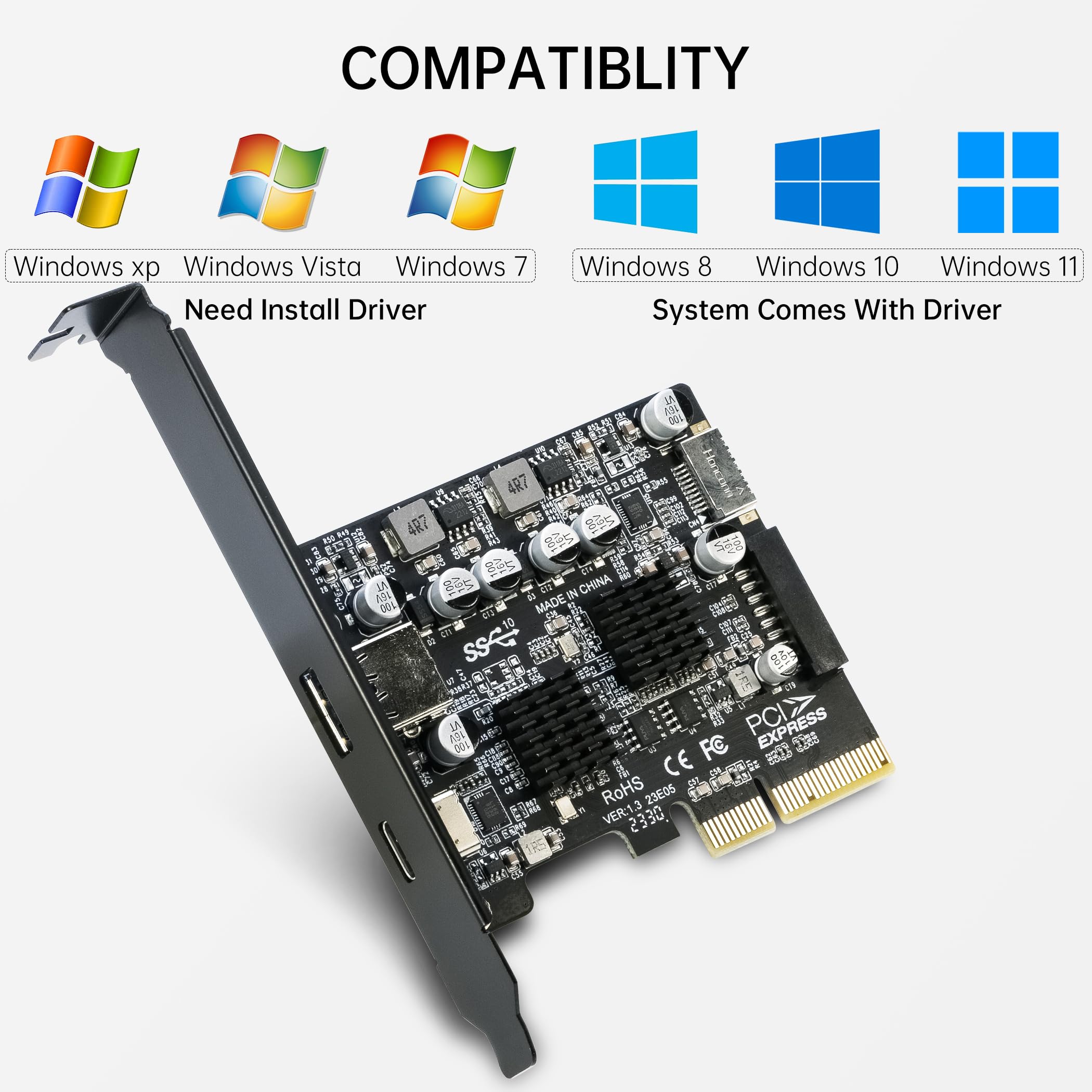 RIITOP RIITOP USB 3.1 PCIe Card Adapter 10Gbps Expands 20Pin Type E USB 3.0 and USB C for Fast Data Transfer - View 5 of 7