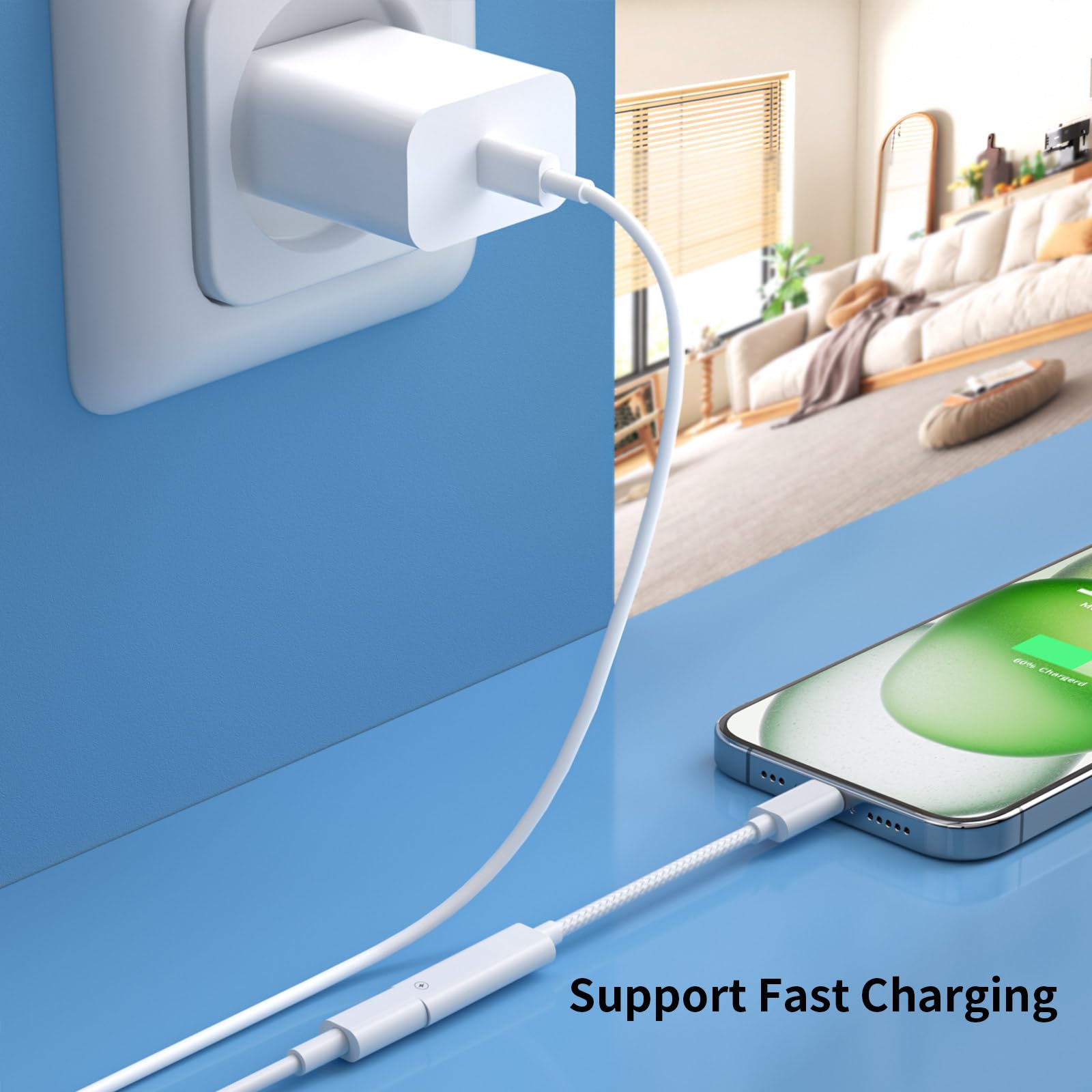 ACAGET USB C to Lightning Adapter Cable for iPhone 16 Plus 15 Pro Max Fast Charging Data Transfer for iPad 10 Pro Air Type C Male to Lightning Female - View 3 of 7