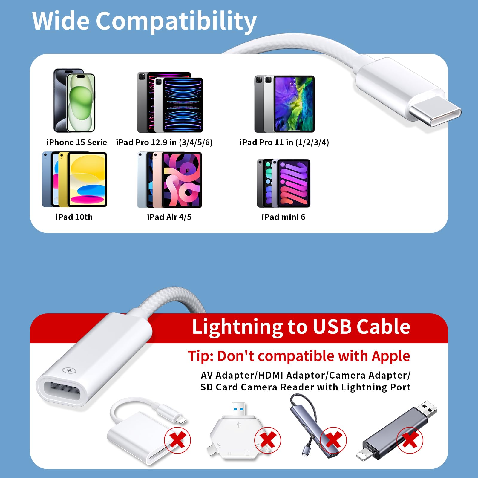 ACAGET USB C to Lightning Adapter Cable for iPhone 16 Plus 15 Pro Max Fast Charging Data Transfer for iPad 10 Pro Air Type C Male to Lightning Female - View 7 of 7