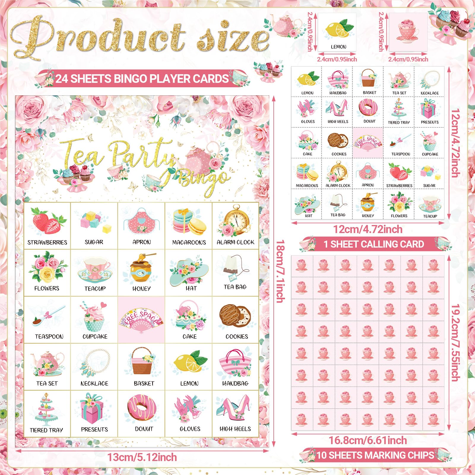 Shappy Shappy 35 Pcs Floral Tea Party Bingo Cards for 24 Players Perfect for Birthday Wedding Games Family Activities and Party Favors - View 2 of 6