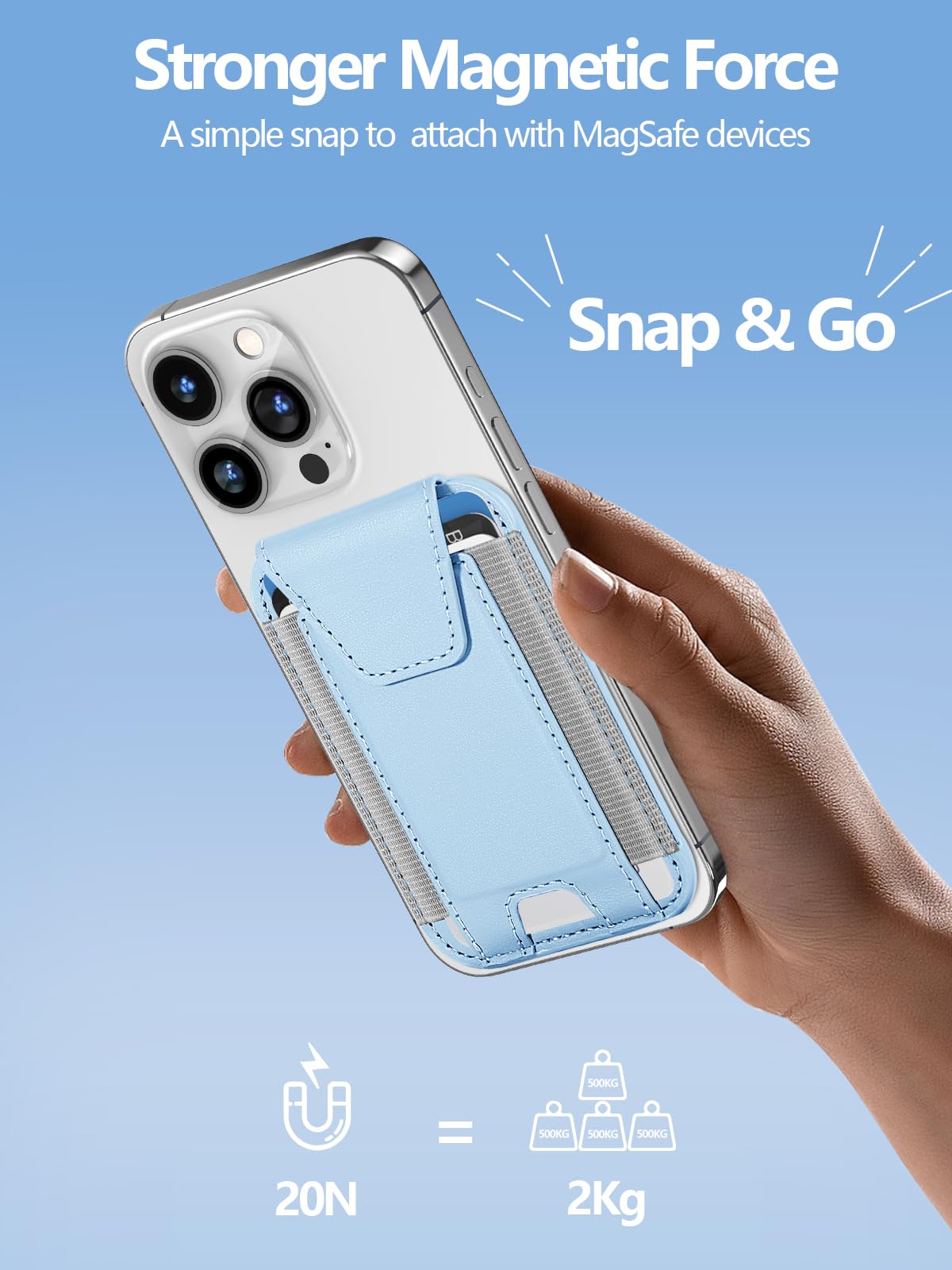 Miroddi Miroddi MagSafe Wallet with Privacy Flap Strong Magnetic Card Holder for iPhone 16 15 14 13 12 Leather RFID Blocking White Ice - View 2 of 7