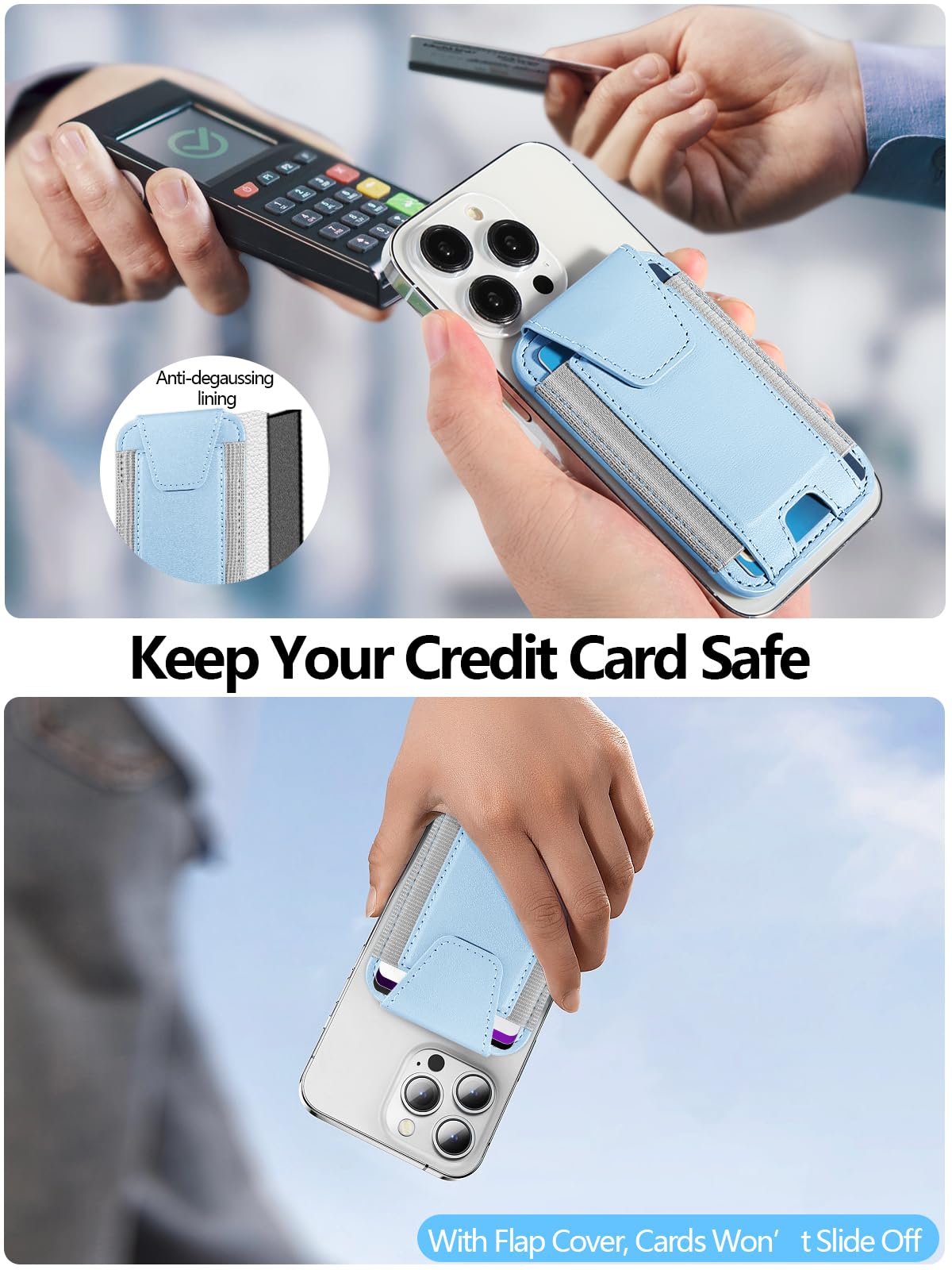 Miroddi Miroddi MagSafe Wallet with Privacy Flap Strong Magnetic Card Holder for iPhone 16 15 14 13 12 Leather RFID Blocking White Ice - View 6 of 7