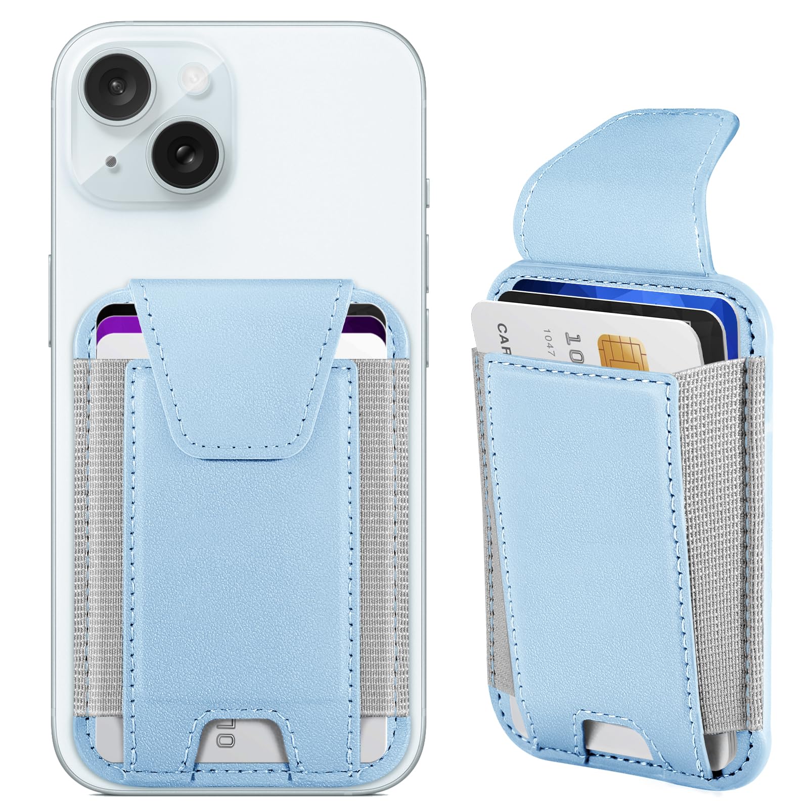 Miroddi MagSafe Wallet with Privacy Flap Strong Magnetic Card Holder for iPhone 16 15 14 13 12 Leather RFID Blocking White Ice