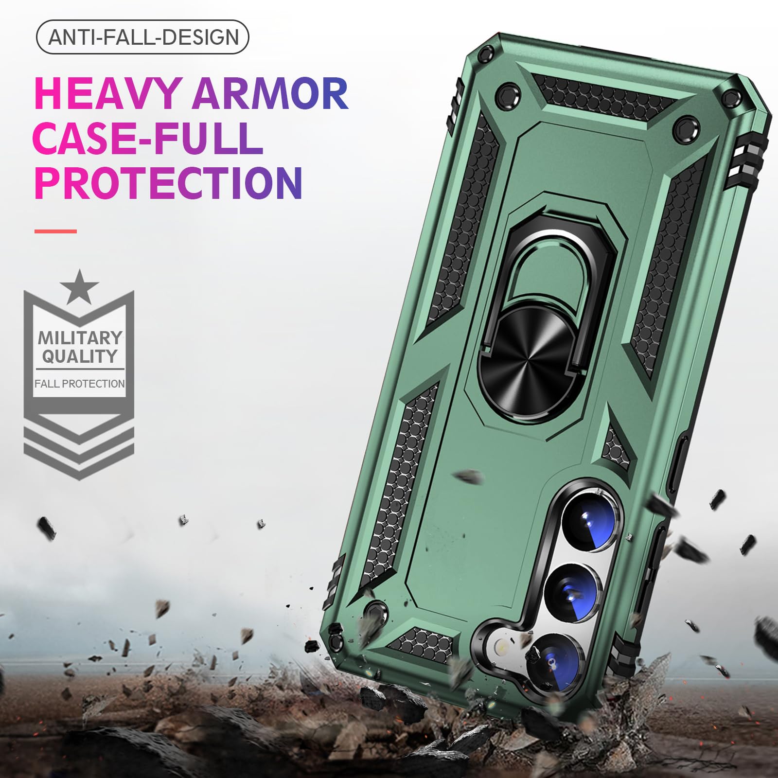 Vaki Samsung Galaxy S24 S25 Case with Screen Protector Military Grade Rugged Shockproof Heavy Duty Protective Cover with Magnetic Ring Kickstand Green - View 2 of 7