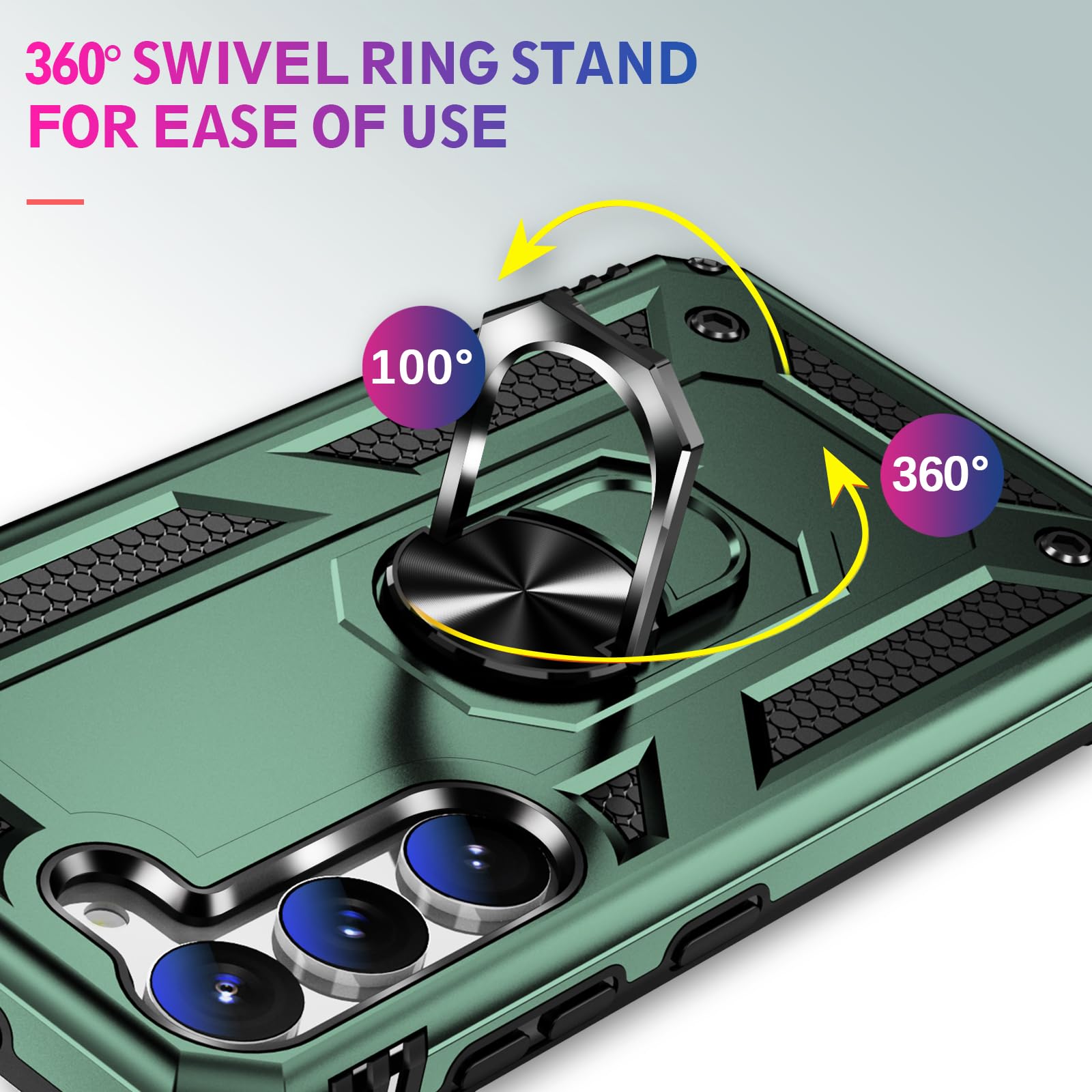 Vaki Samsung Galaxy S24 S25 Case with Screen Protector Military Grade Rugged Shockproof Heavy Duty Protective Cover with Magnetic Ring Kickstand Green - View 3 of 7