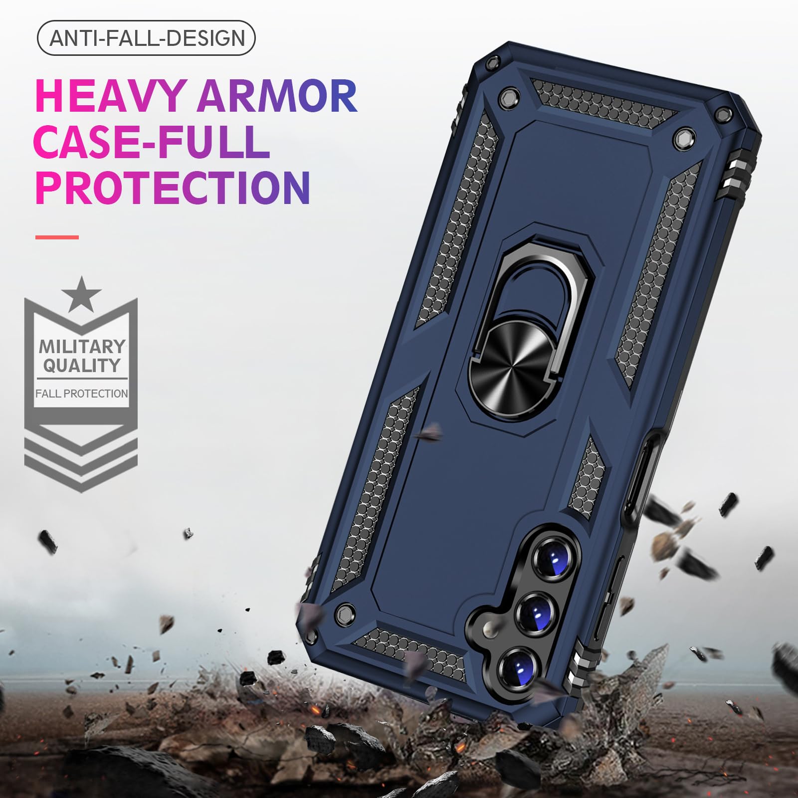 Vaki Samsung Galaxy S24 S25 Case with Screen Protector Military Grade Rugged Shockproof Heavy Duty Protective Cover with Magnetic Ring Kickstand Blue - View 2 of 7