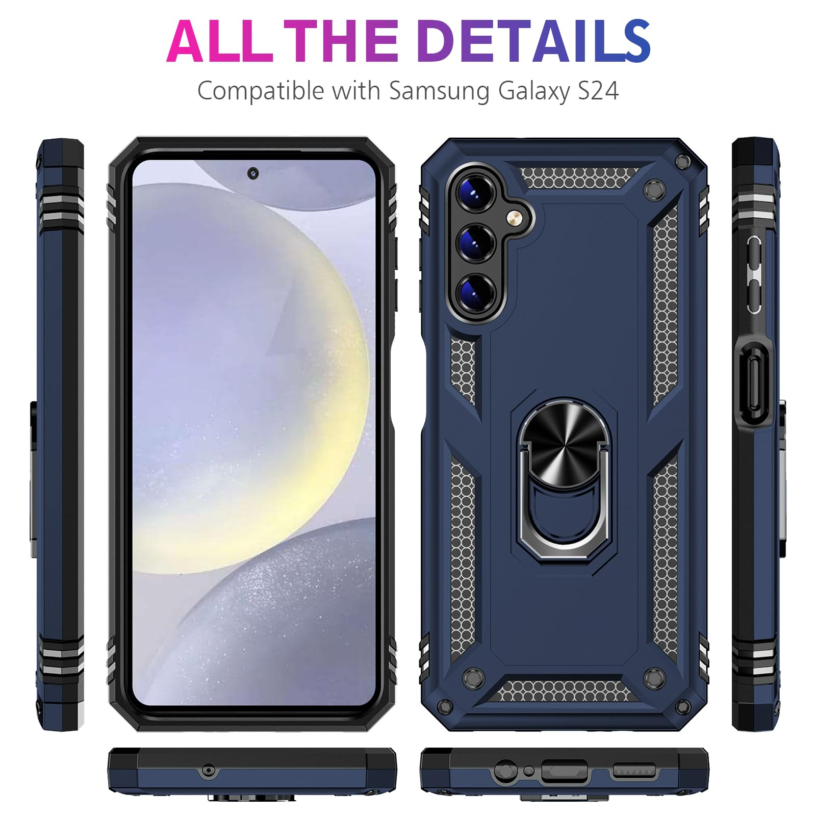 Vaki Samsung Galaxy S24 S25 Case with Screen Protector Military Grade Rugged Shockproof Heavy Duty Protective Cover with Magnetic Ring Kickstand Blue - View 7 of 7