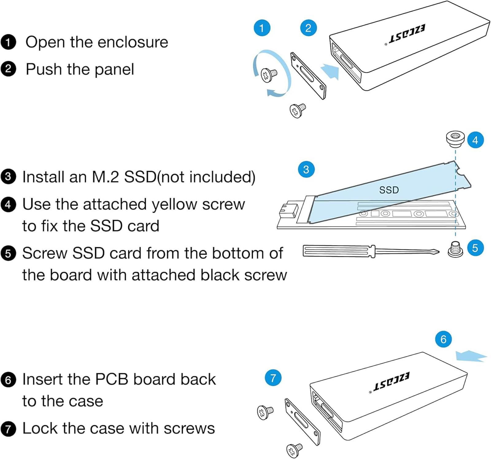 GloryKylin M2 NVME SATA SSD Enclosure USB C 3.1 Gen 2 10 Gbps Supports M and B M Keys 2280 2230 2242 2260 SSDs - View 6 of 7
