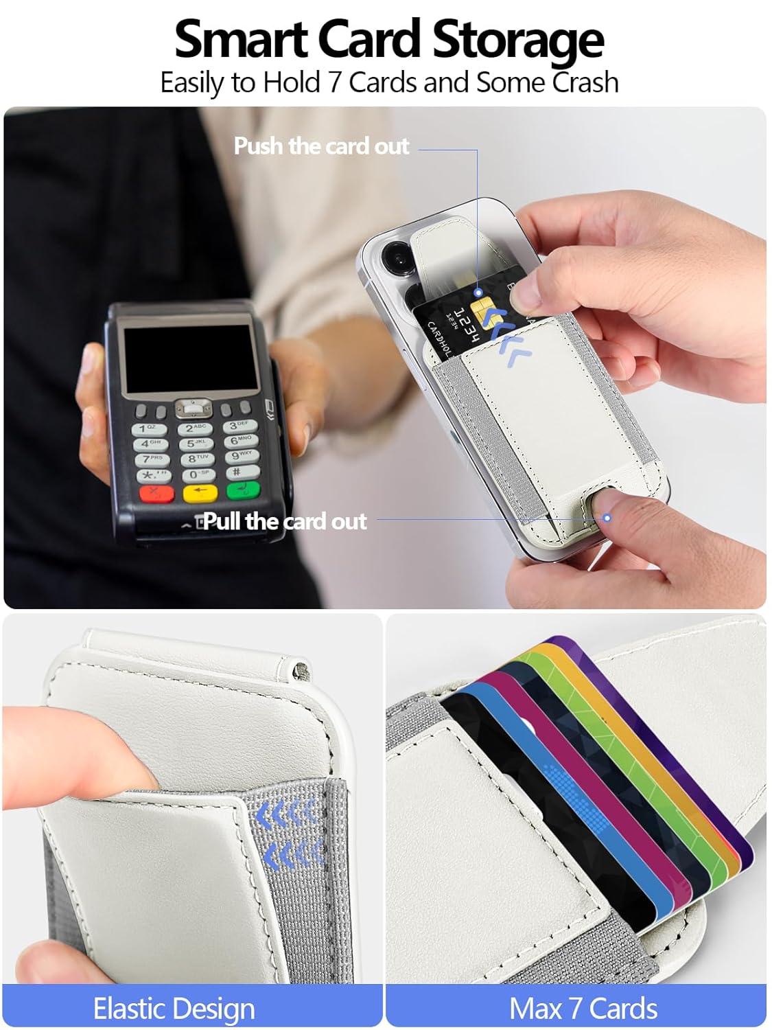 Miroddi Miroddi MagSafe Wallet with Privacy Flap Strong Magnetic Card Holder for iPhone 16 15 14 13 12 Leather Wallet Fits 7 Cards RFID Blocking Creamy White - View 2 of 8