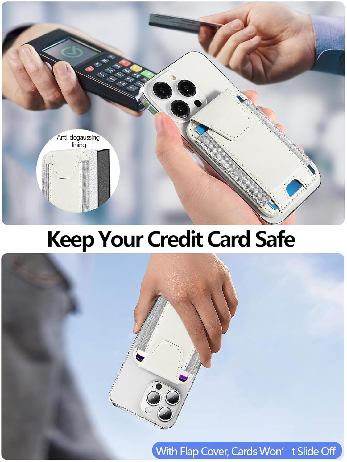 Miroddi Miroddi MagSafe Wallet with Privacy Flap Strong Magnetic Card Holder for iPhone 16 15 14 13 12 Leather Wallet Fits 7 Cards RFID Blocking Creamy White - View 6 of 8