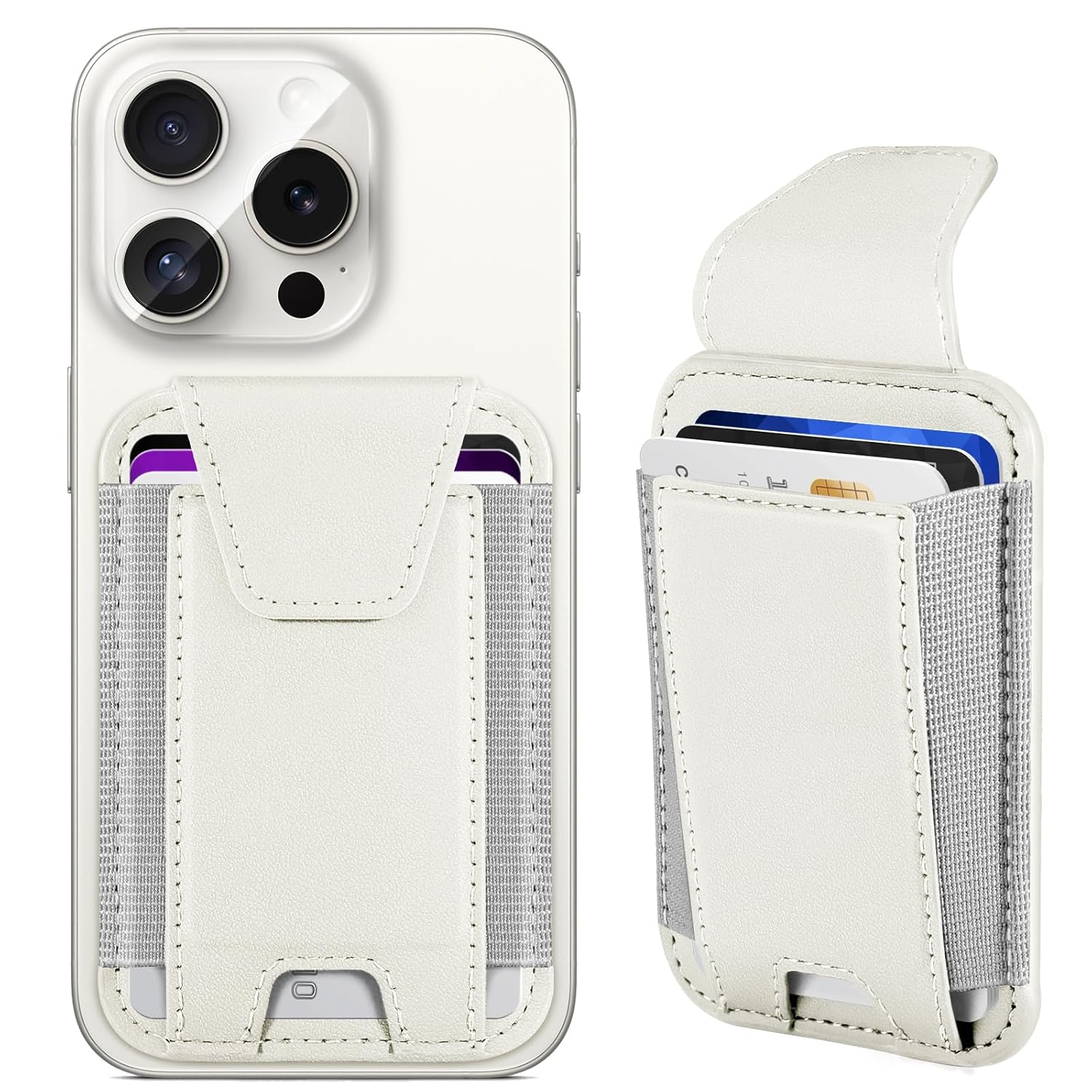 Miroddi Miroddi MagSafe Wallet with Privacy Flap Strong Magnetic Card Holder for iPhone 16 15 14 13 12 Leather Wallet Fits 7 Cards RFID Blocking Creamy White