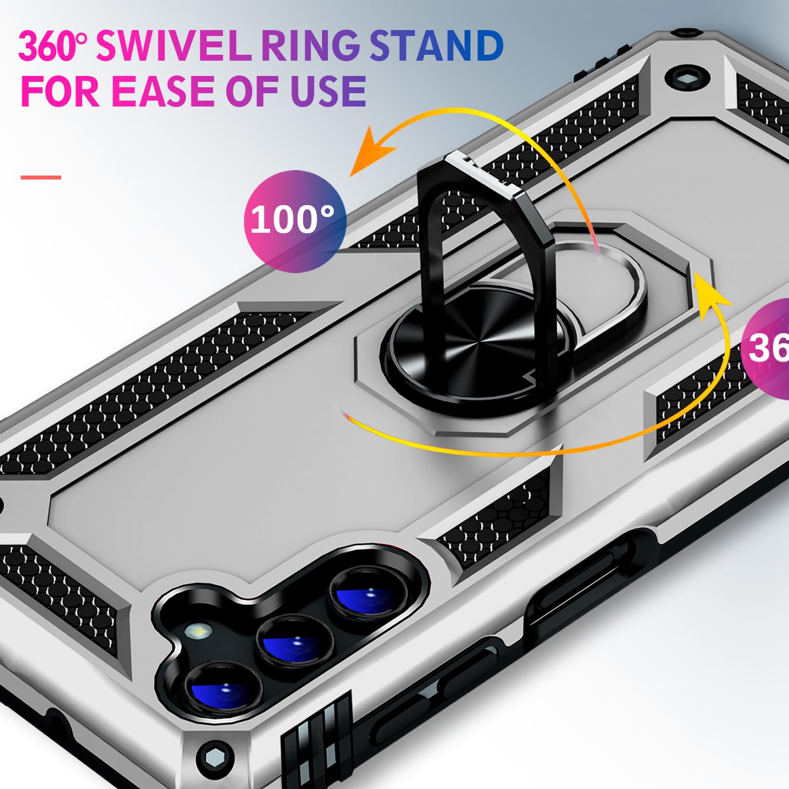 Vaki Samsung Galaxy S24 S25 Case with Screen Protector Military Grade Rugged Shockproof Heavy Duty Protective Cover with Magnetic Ring Kickstand Silver - View 3 of 7