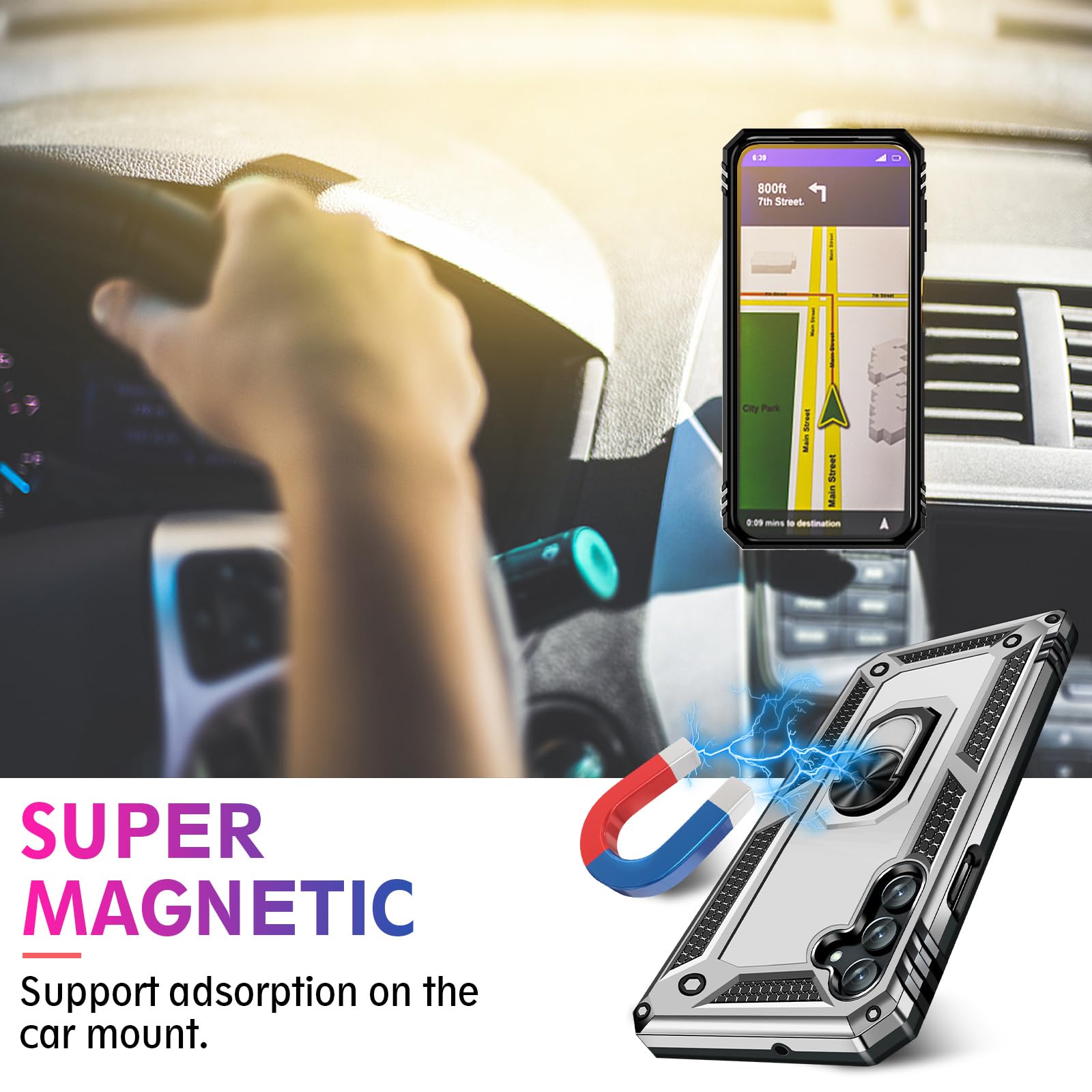 Vaki Samsung Galaxy S24 S25 Case with Screen Protector Military Grade Rugged Shockproof Heavy Duty Protective Cover with Magnetic Ring Kickstand Silver - View 4 of 7