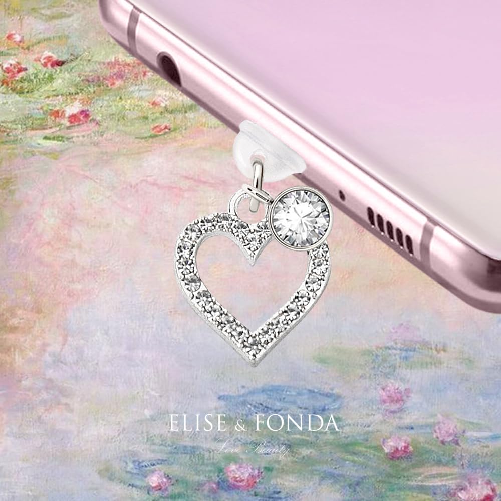 ELISE & FONDA ELISE FONDA TP300 Type-C USB Charging Port Anti Dust Plug Crystal Love Heart Charm for Samsung OnePlus Xiaomi Oppo iPhone 15 16 White - View 2 of 7