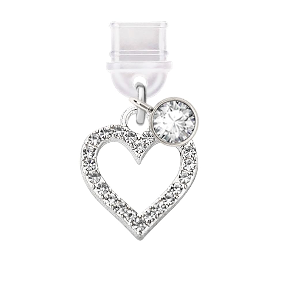 ELISE & FONDA ELISE FONDA TP300 Type-C USB Charging Port Anti Dust Plug Crystal Love Heart Charm for Samsung OnePlus Xiaomi Oppo iPhone 15 16 White