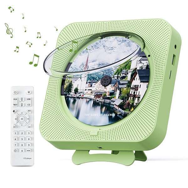 MICOCIOUS MICOCIOUS Bluetooth Portable CD Player with Remote, Dual Speakers & FM Radio - Home Audio Boombox in Green