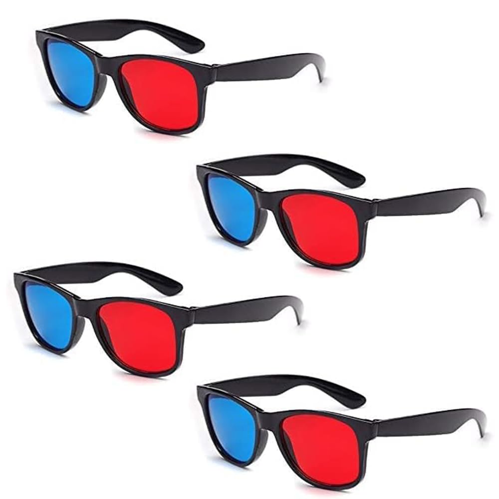 Jinshining 4 Pcs Red and Blue 3D Glasses for Universal TV Movies and Games Lightweight Simple Design Ideal for 3D Viewing