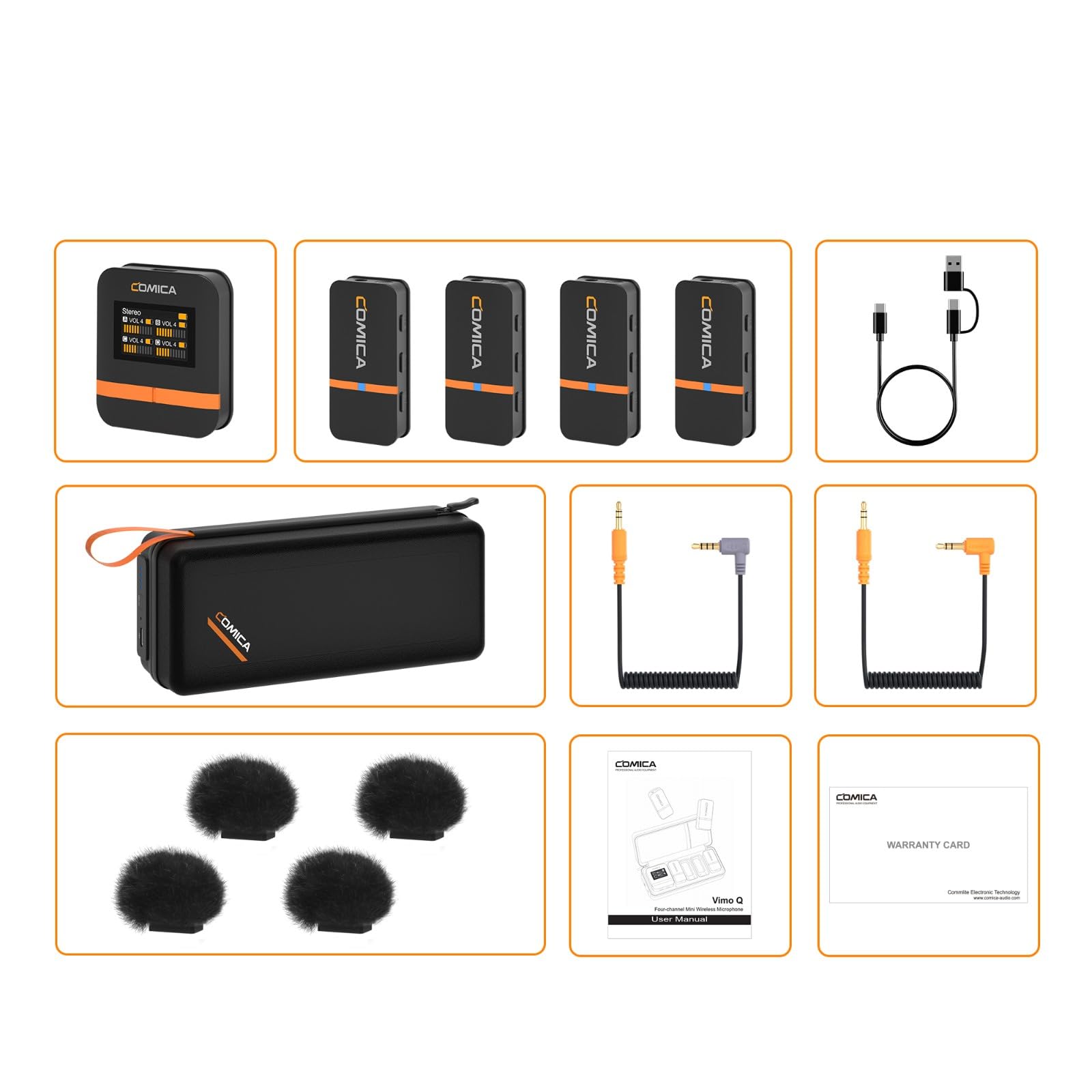 COMICA COMICA Vimo Q Four-Channel Mini Wireless Lavalier Microphone System for Phone Video Recording and Interviews with Charging Case - View 2 of 9