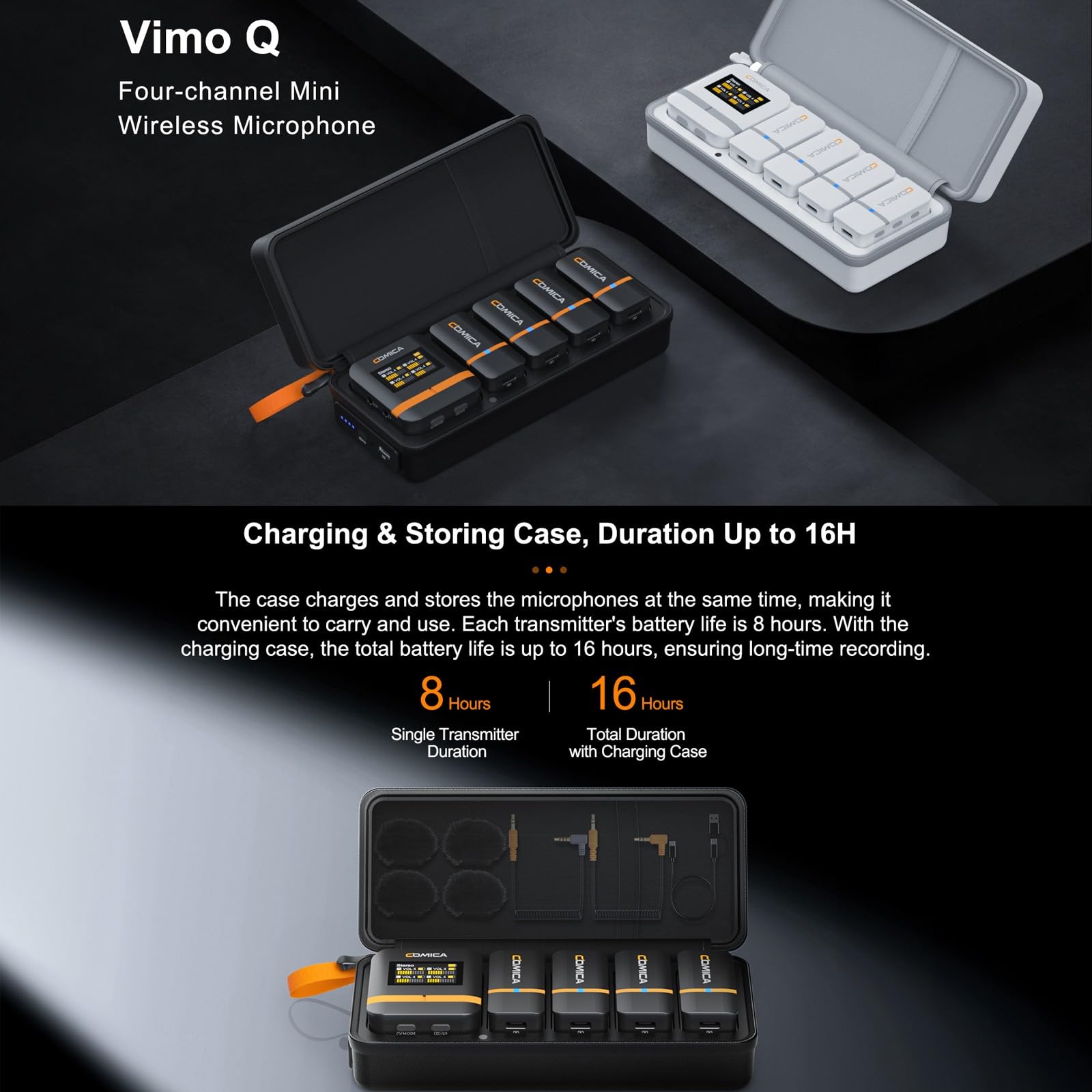 COMICA COMICA Vimo Q Four-Channel Mini Wireless Lavalier Microphone System for Phone Video Recording and Interviews with Charging Case - View 3 of 9