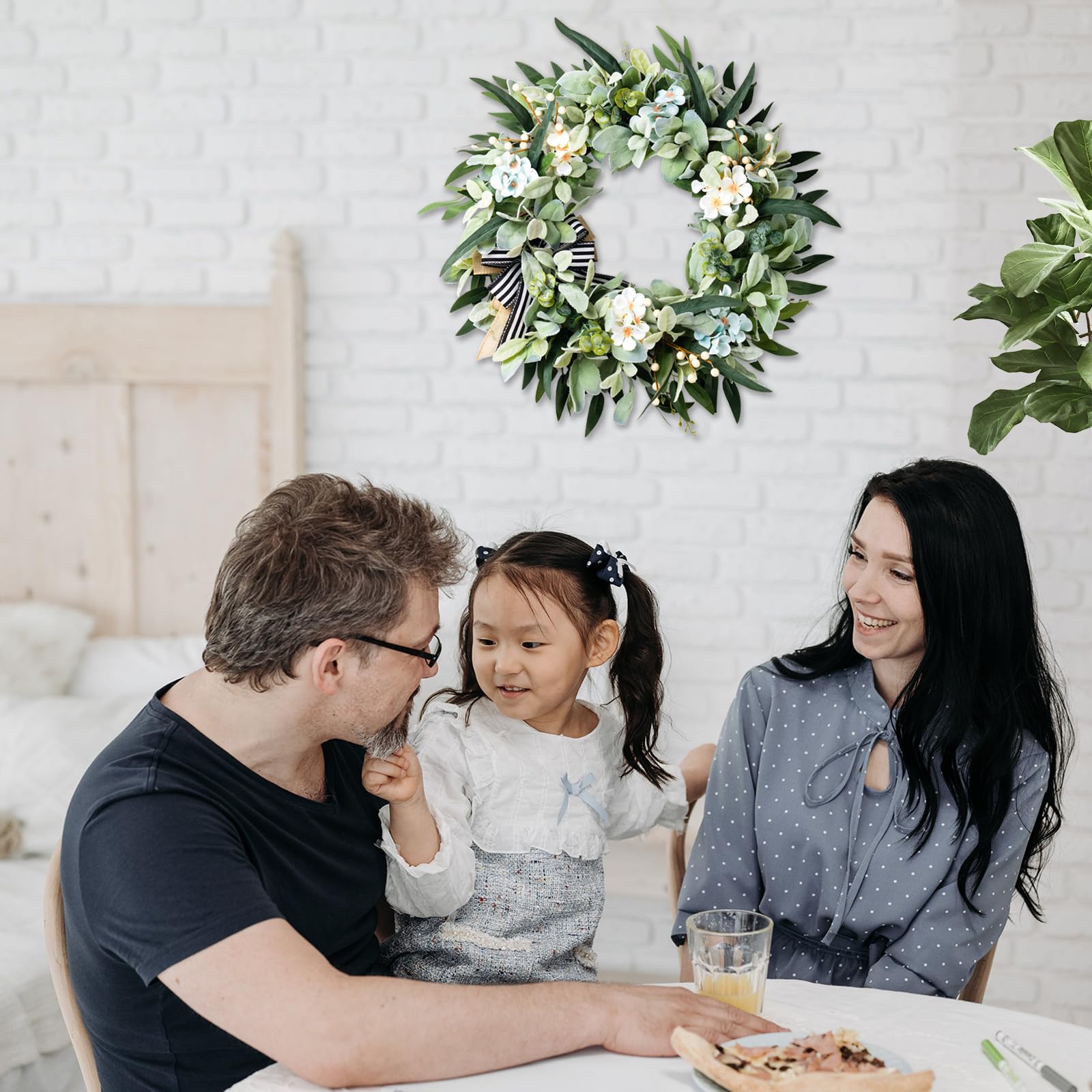 WREATHOME WREATHOME 20 Inch Lambs Ear Wreath for Front Door Year Round Green Artificial Decor for Spring Summer Farmhouse Indoor Outdoor - View 3 of 7