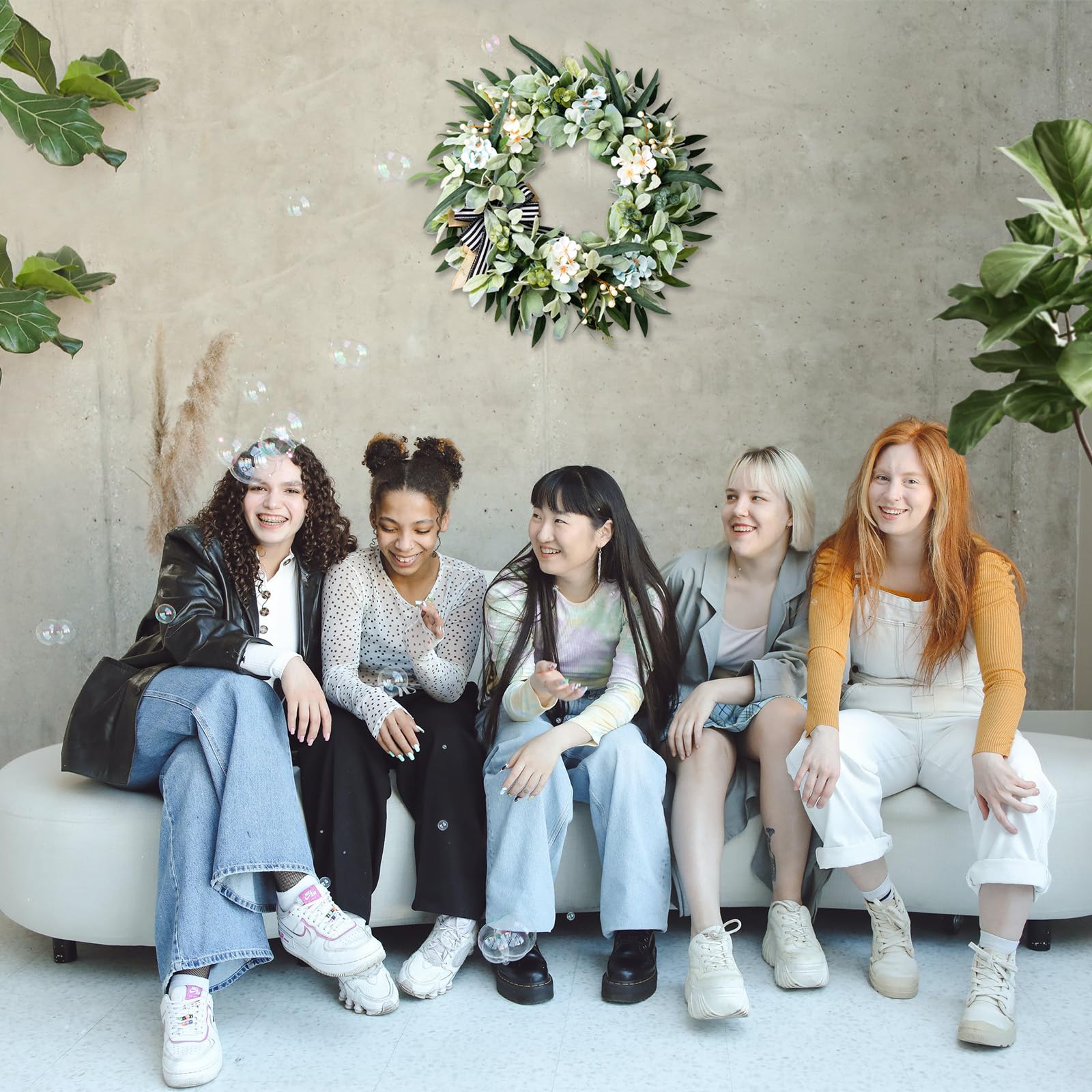 WREATHOME WREATHOME 20 Inch Lambs Ear Wreath for Front Door Year Round Green Artificial Decor for Spring Summer Farmhouse Indoor Outdoor - View 4 of 7