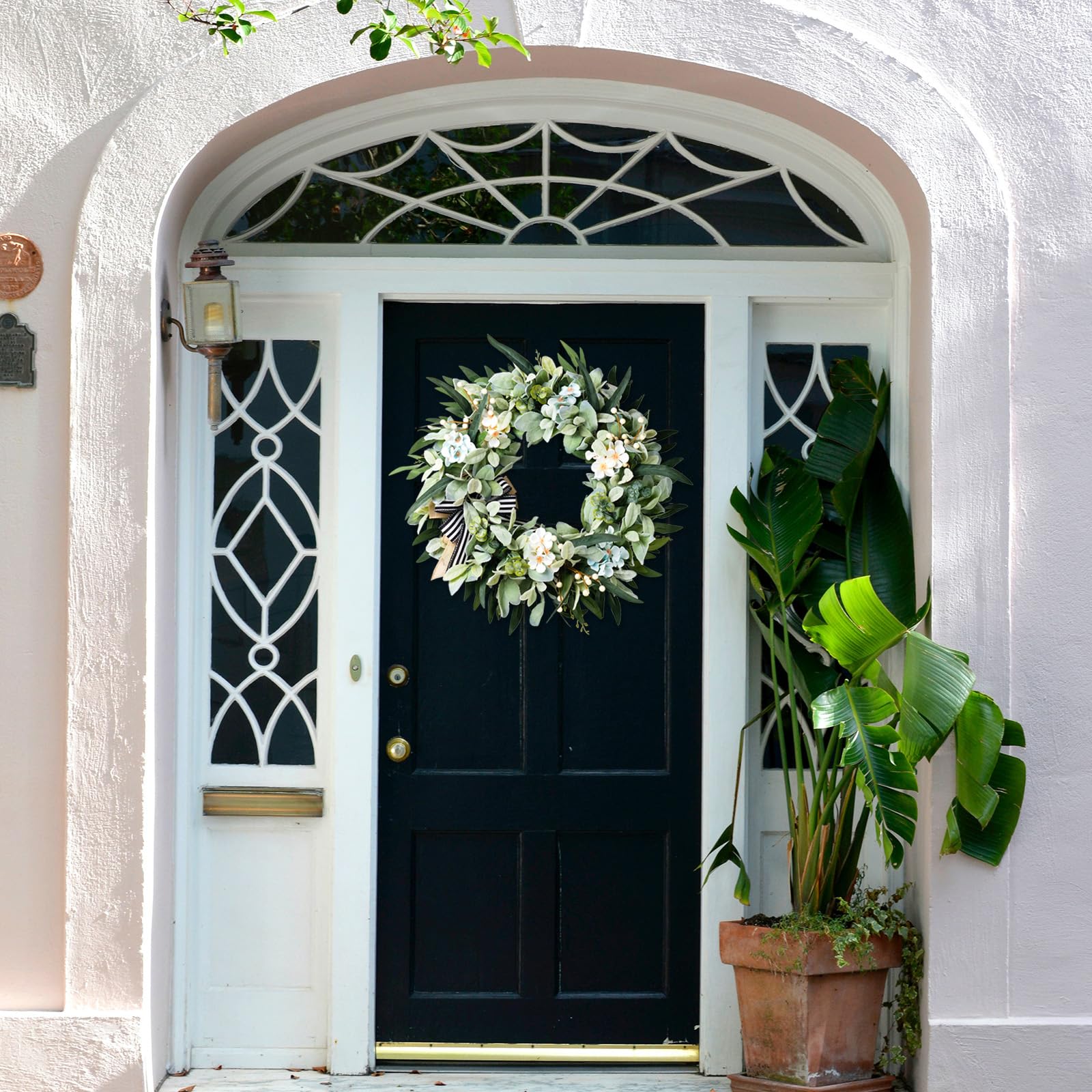 WREATHOME WREATHOME 20 Inch Lambs Ear Wreath for Front Door Year Round Green Artificial Decor for Spring Summer Farmhouse Indoor Outdoor - View 5 of 7