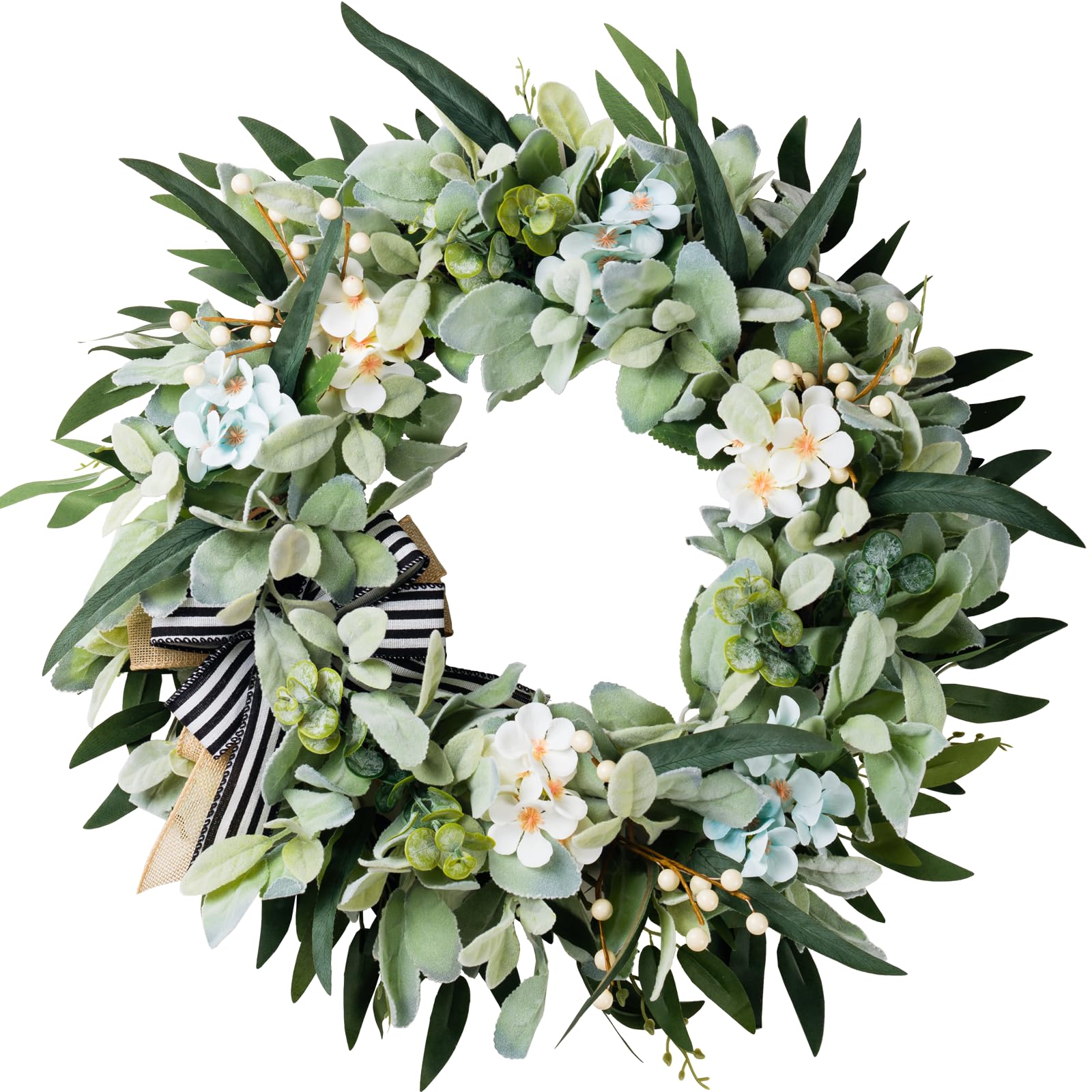WREATHOME WREATHOME 20 Inch Lambs Ear Wreath for Front Door Year Round Green Artificial Decor for Spring Summer Farmhouse Indoor Outdoor - View 7 of 7