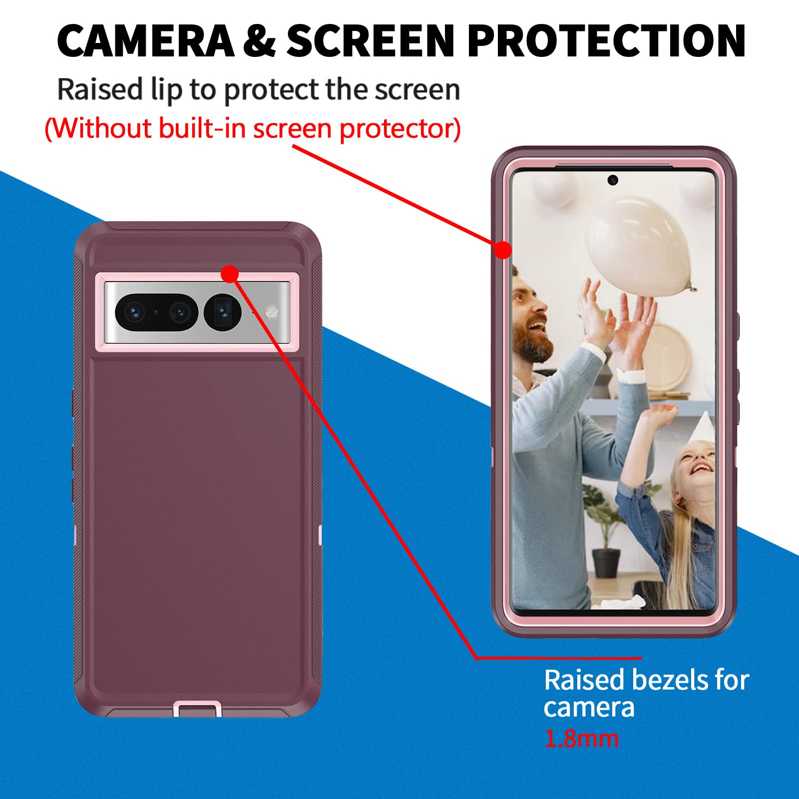 Anloes Anloes Heavy Duty Shockproof Case for Google Pixel 8 Pro 5G Rugged Defender 3 in 1 Bumper Cover Purple - View 4 of 6