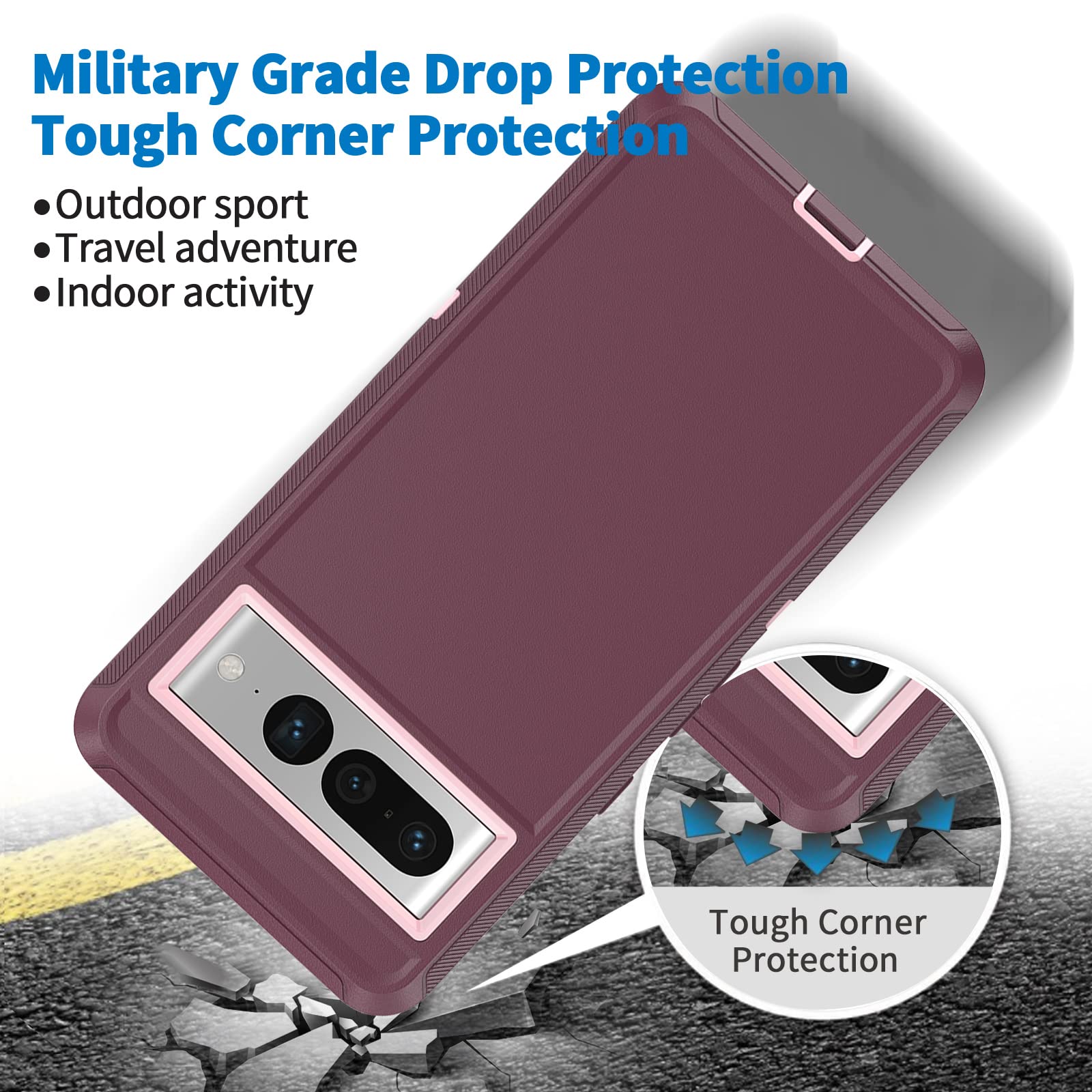 Anloes Anloes Heavy Duty Shockproof Case for Google Pixel 8 Pro 5G Rugged Defender 3 in 1 Bumper Cover Purple - View 6 of 6