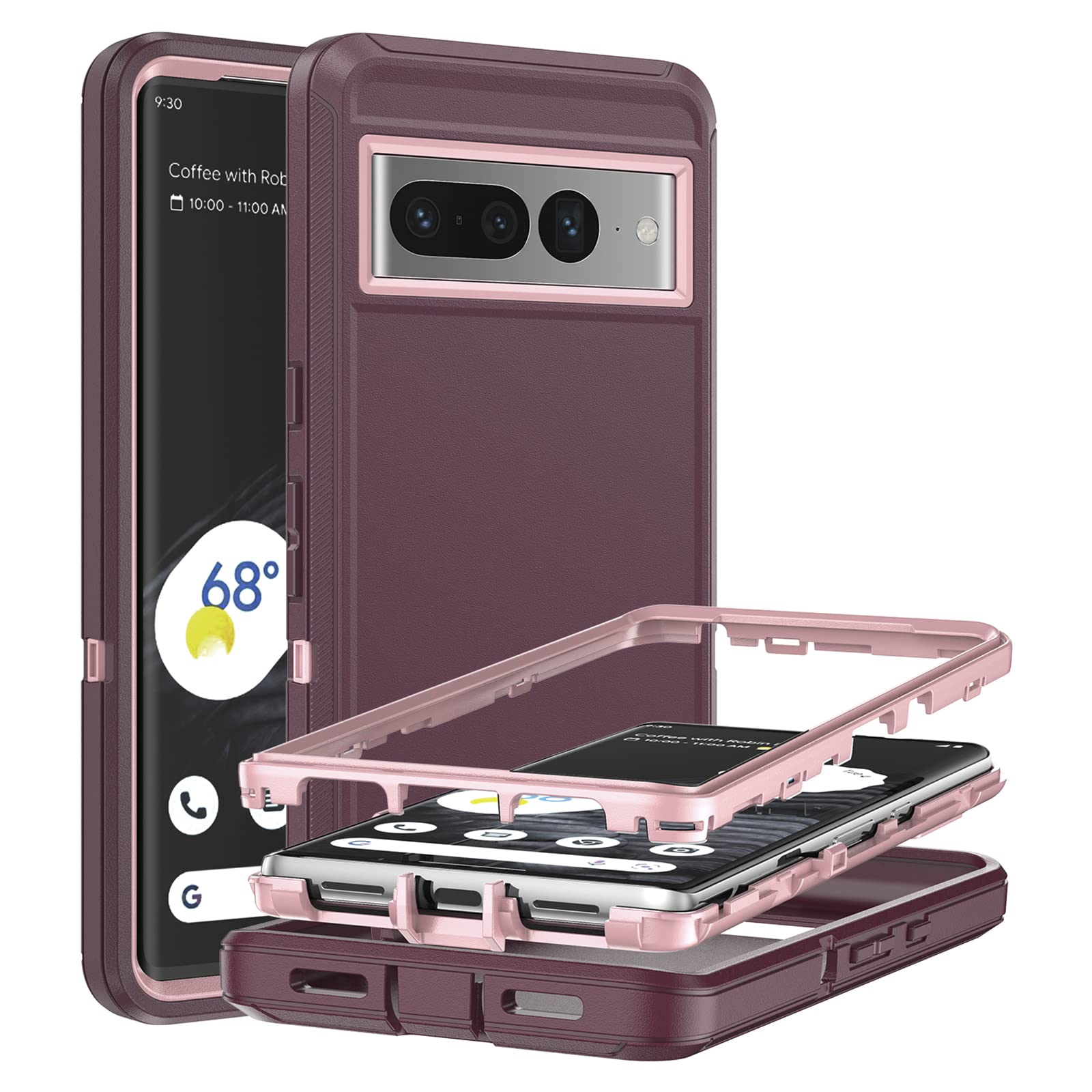 Anloes Anloes Heavy Duty Shockproof Case for Google Pixel 8 Pro 5G Rugged Defender 3 in 1 Bumper Cover Purple