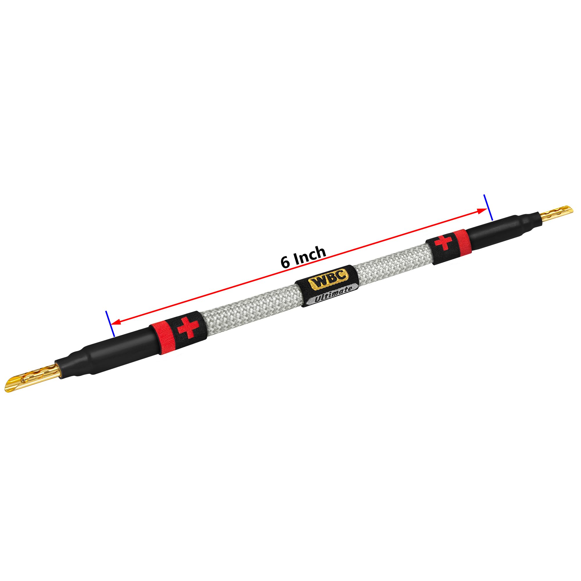 WORLDS BEST CABLES Worlds Best Cables 4 Units 6 Inch 8 AWG Ultra Pure OFC Premium Audiophile HiFi Speaker Jumper Cables with Gold Banana Plugs Silver Tweed Jacket - View 6 of 7