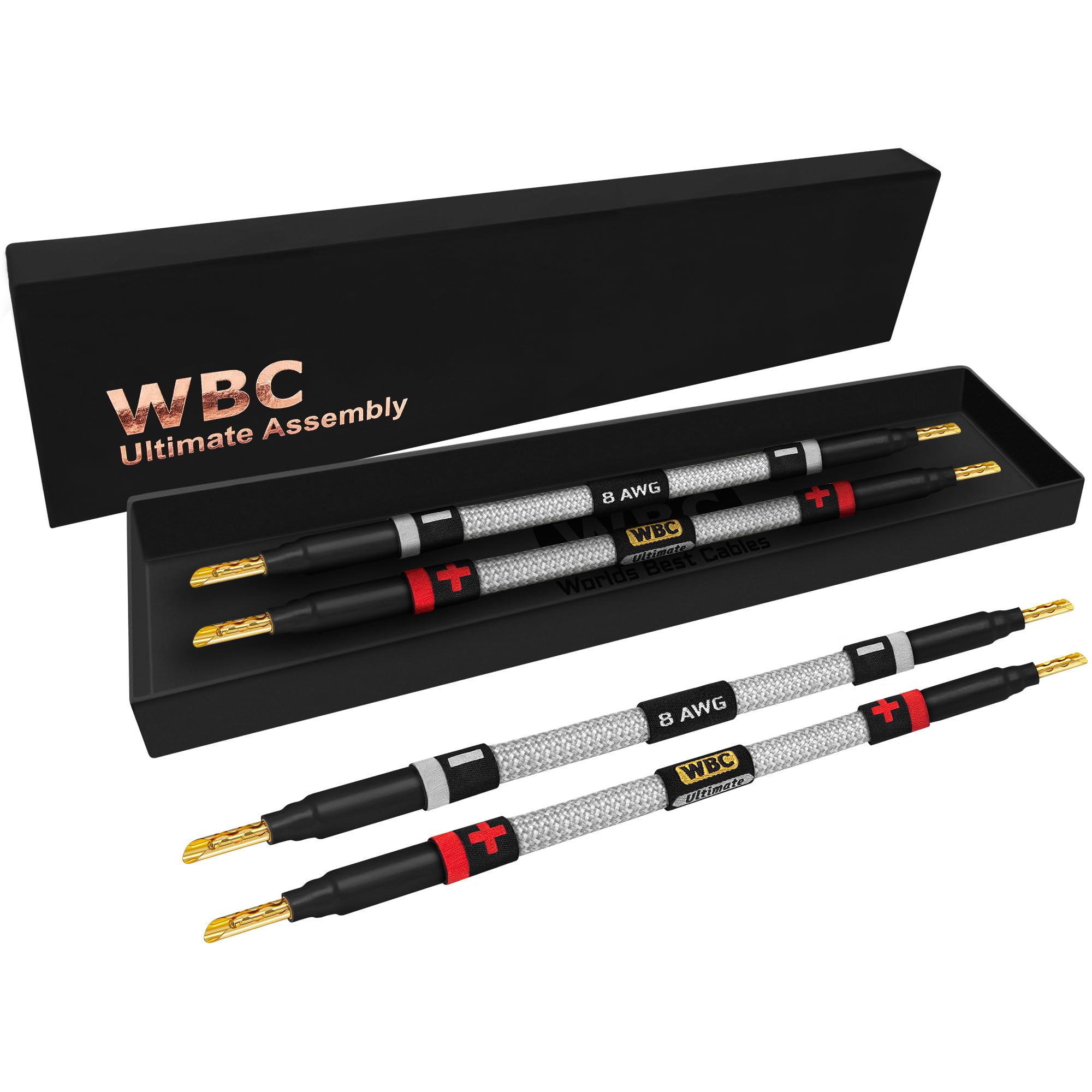 Worlds Best Cables 4 Units 6 Inch 8 AWG Ultra Pure OFC Premium Audiophile HiFi Speaker Jumper Cables with Gold Banana Plugs Silver Tweed Jacket