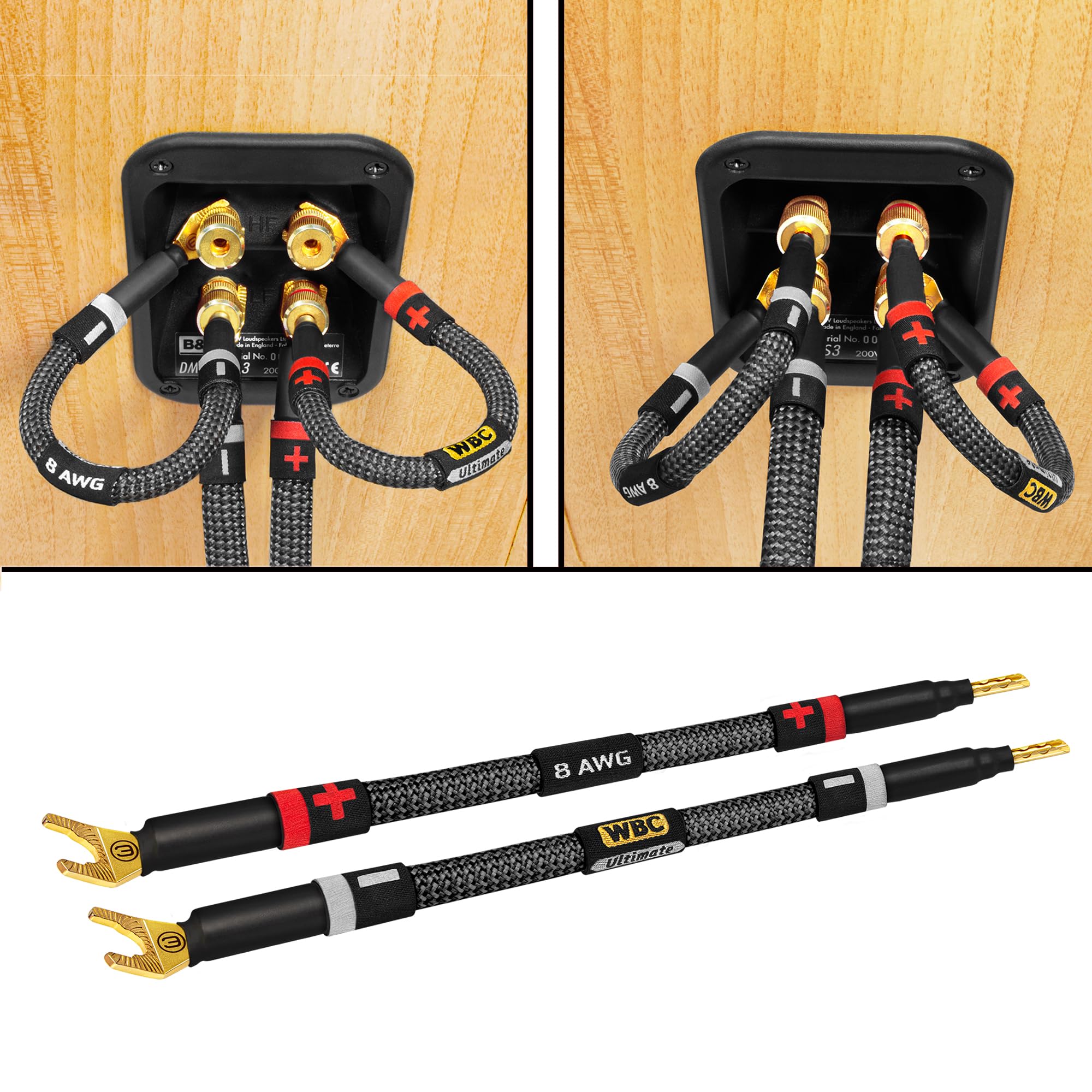 WORLDS BEST CABLES Worlds Best Cables 4 Units 6 Inch 8 AWG Ultra Pure OFC Premium Audiophile HiFi Speaker Jumper Cables with Gold Banana Spade Plugs - View 7 of 7