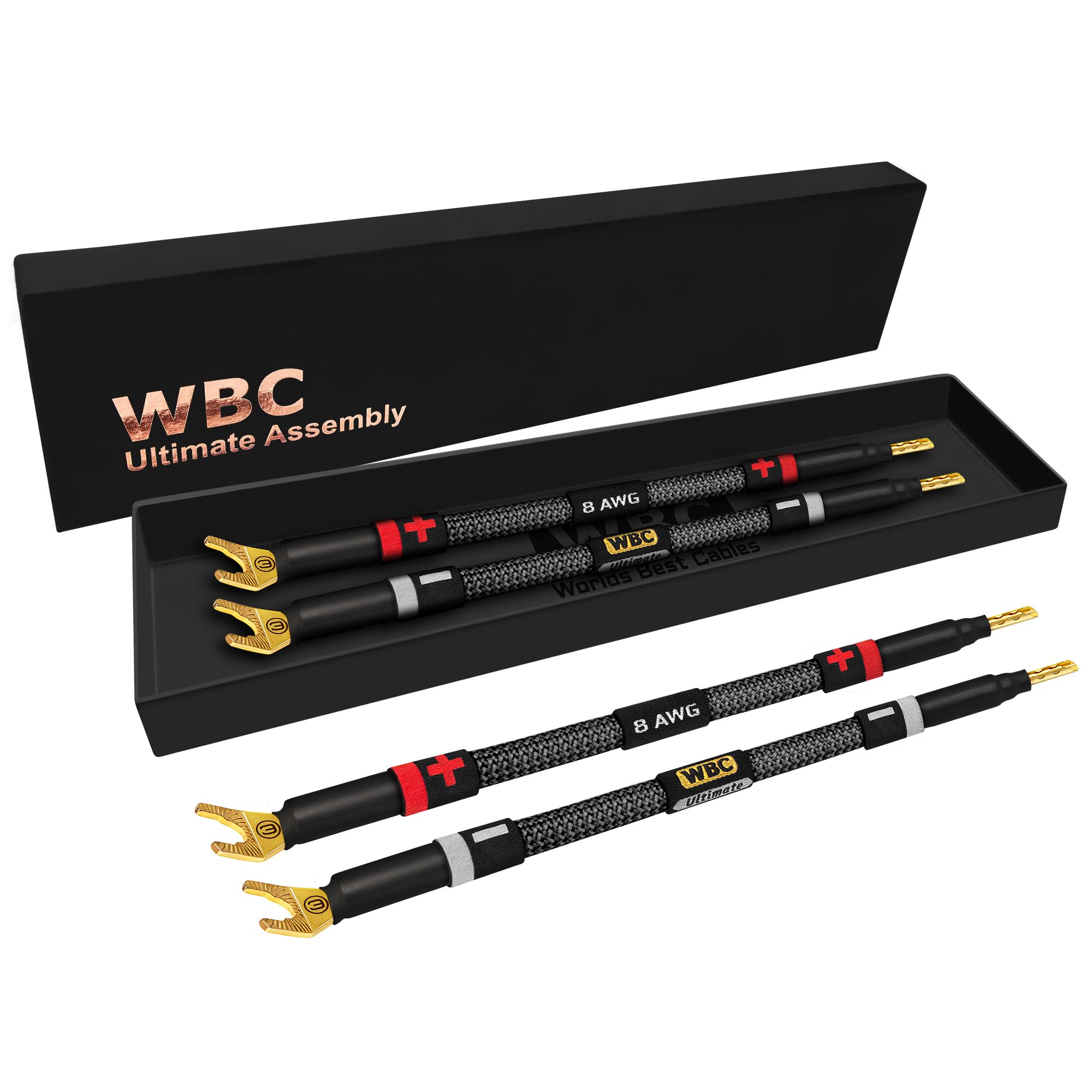 WORLDS BEST CABLES Worlds Best Cables 4 Units 6 Inch 8 AWG Ultra Pure OFC Premium Audiophile HiFi Speaker Jumper Cables with Gold Banana Spade Plugs