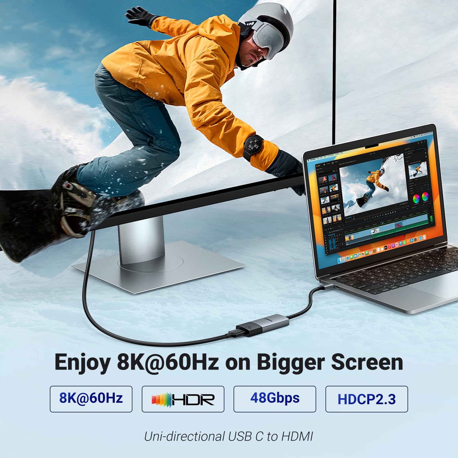 UGREEN UGREEN USB C to HDMI 2.1 Adapter 8K 60Hz 4K 240Hz Thunderbolt 4 3 Converter 48Gbps HDR HDCP2.3 Braided 6.6FT Compatible with iPhone Galaxy MacBook - View 2 of 9