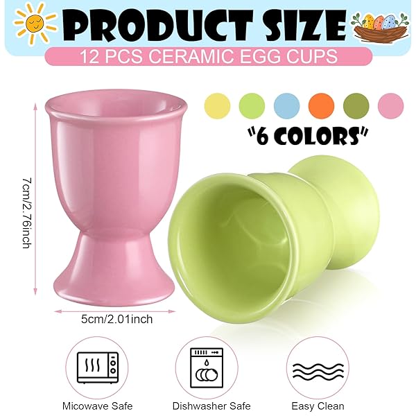 FoldTier FoldTier 12 Pcs Ceramic Egg Cups Porcelain Holders for Hard Soft Boiled Eggs Perfect for Breakfast Parties and Holiday Gifts in 6 Colors - View 4 of 8