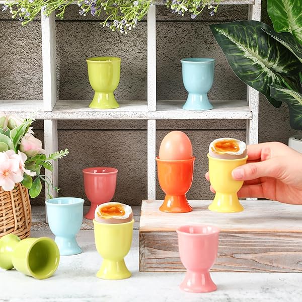 FoldTier FoldTier 12 Pcs Ceramic Egg Cups Porcelain Holders for Hard Soft Boiled Eggs Perfect for Breakfast Parties and Holiday Gifts in 6 Colors - View 6 of 8