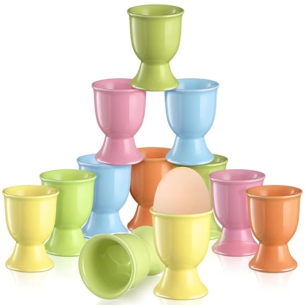 FoldTier FoldTier 12 Pcs Ceramic Egg Cups Porcelain Holders for Hard Soft Boiled Eggs Perfect for Breakfast Parties and Holiday Gifts in 6 Colors - View 2 of 8
