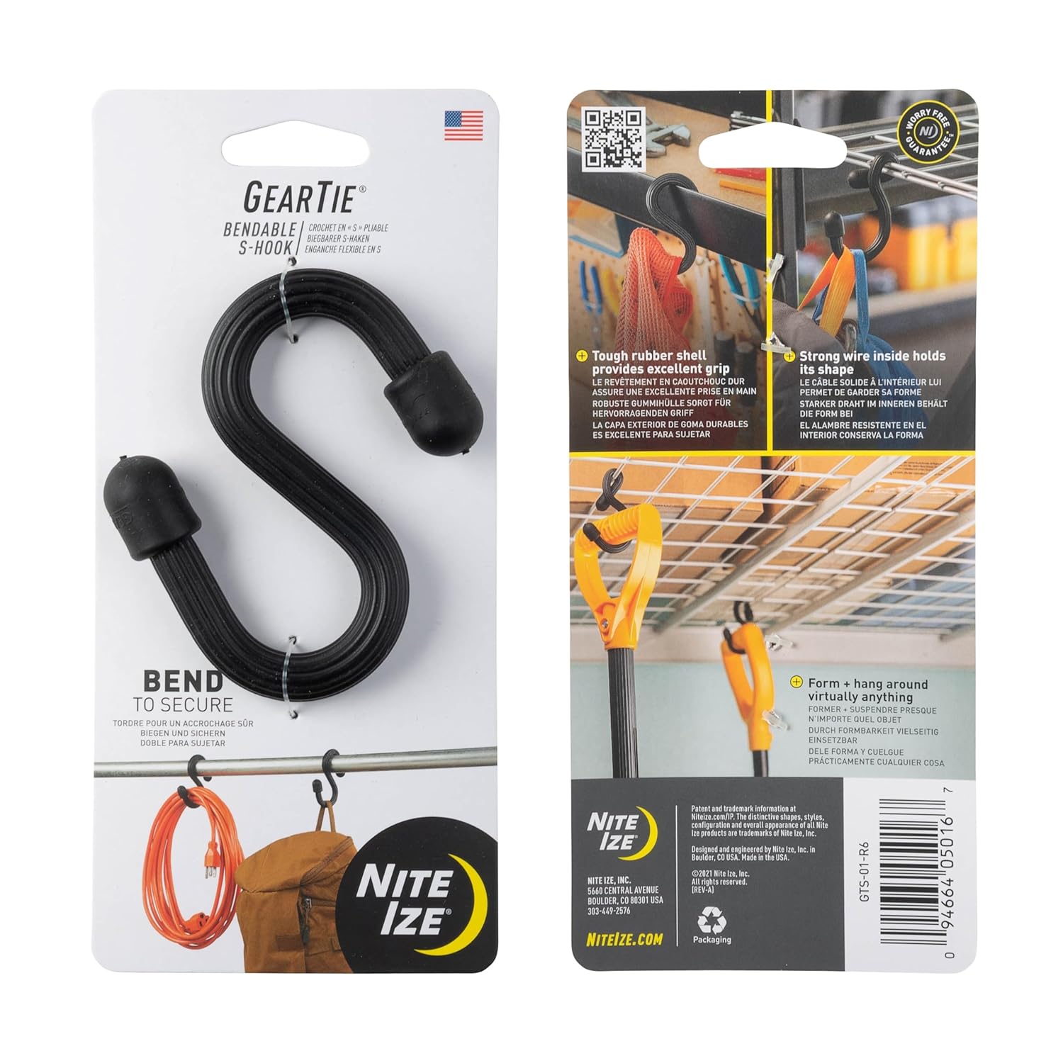 Nite Ize Nite Ize Gear Tie Bendable S-Hook Utility Hook for Hanging Strong Rubber Hook for Closets Garages and More Black 4 Pack - View 9 of 9