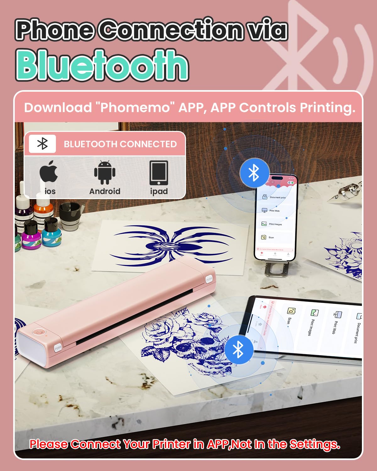 Phomemo Phomemo M08F Bluetooth Tattoo Stencil Printer: Ideal for Artists & Beginners - Includes 10 Transfer Papers - View 3 of 8