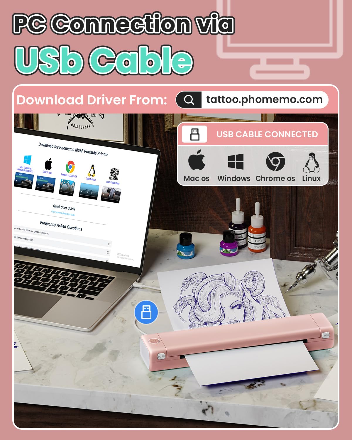 Phomemo Phomemo M08F Bluetooth Tattoo Stencil Printer: Ideal for Artists & Beginners - Includes 10 Transfer Papers - View 4 of 8