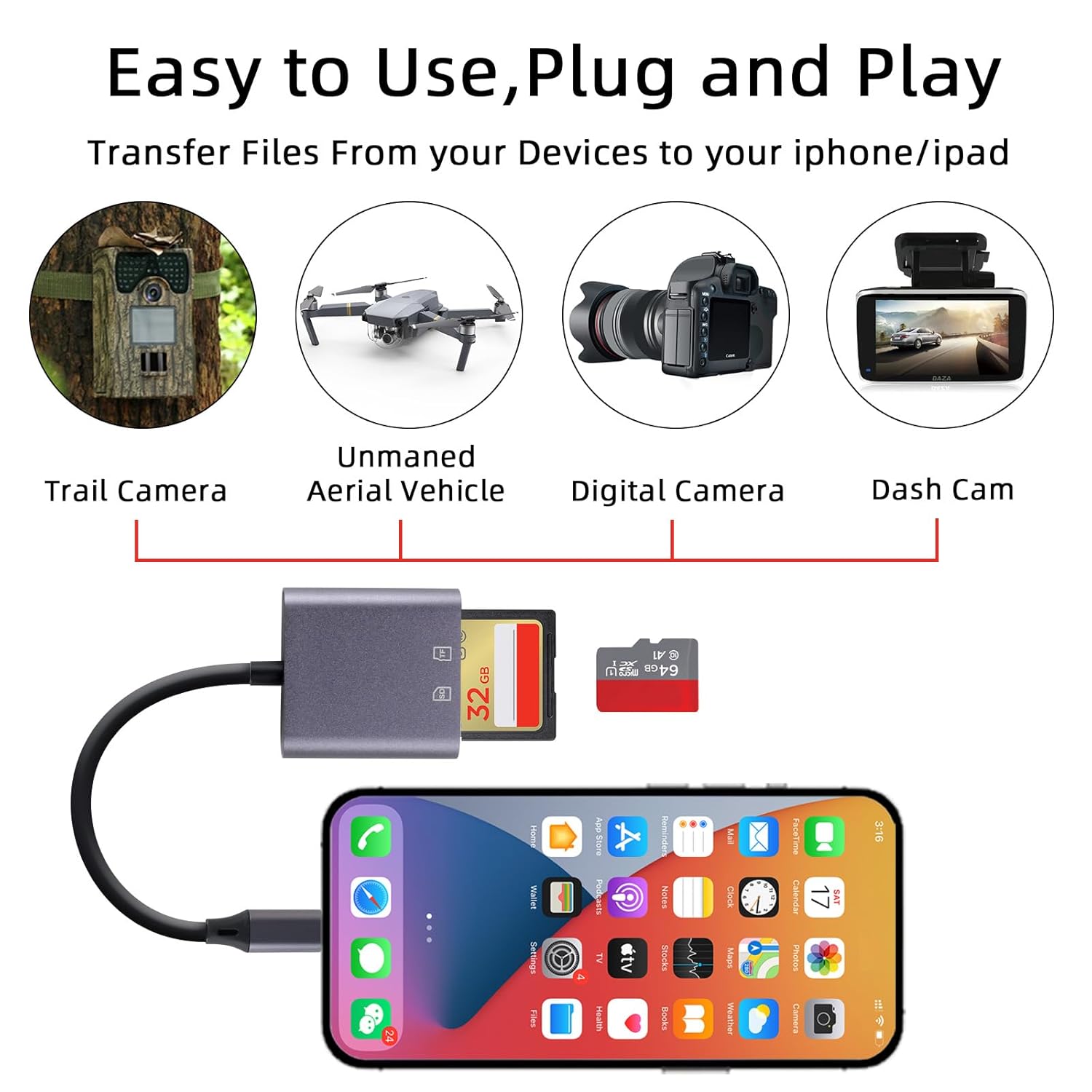 Lorlorkool USB C SD Card Reader for iPhone 15 Lorlorkool Aluminum Type C Memory Card Reader for SDXC SDHC Micro SD and More - View 3 of 6