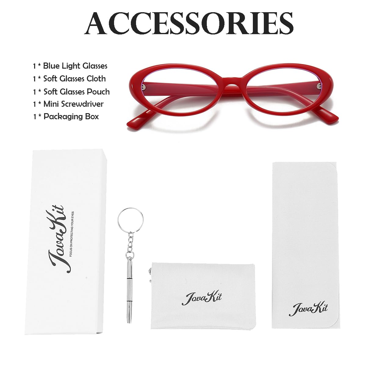 JOVAKIT JOVAKIT Oval Blue Light Blocking Glasses Vintage Fashion Retro Eyeglasses for Women and Men in Red Color - View 7 of 7