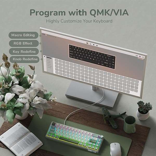 RK ROYAL KLUDGE RK Royal Kludge R65: 60% RGB Mechanical Keyboard with Volume Knob, Hot Swappable Cream Switches & PBT Keycaps - View 10 of 11