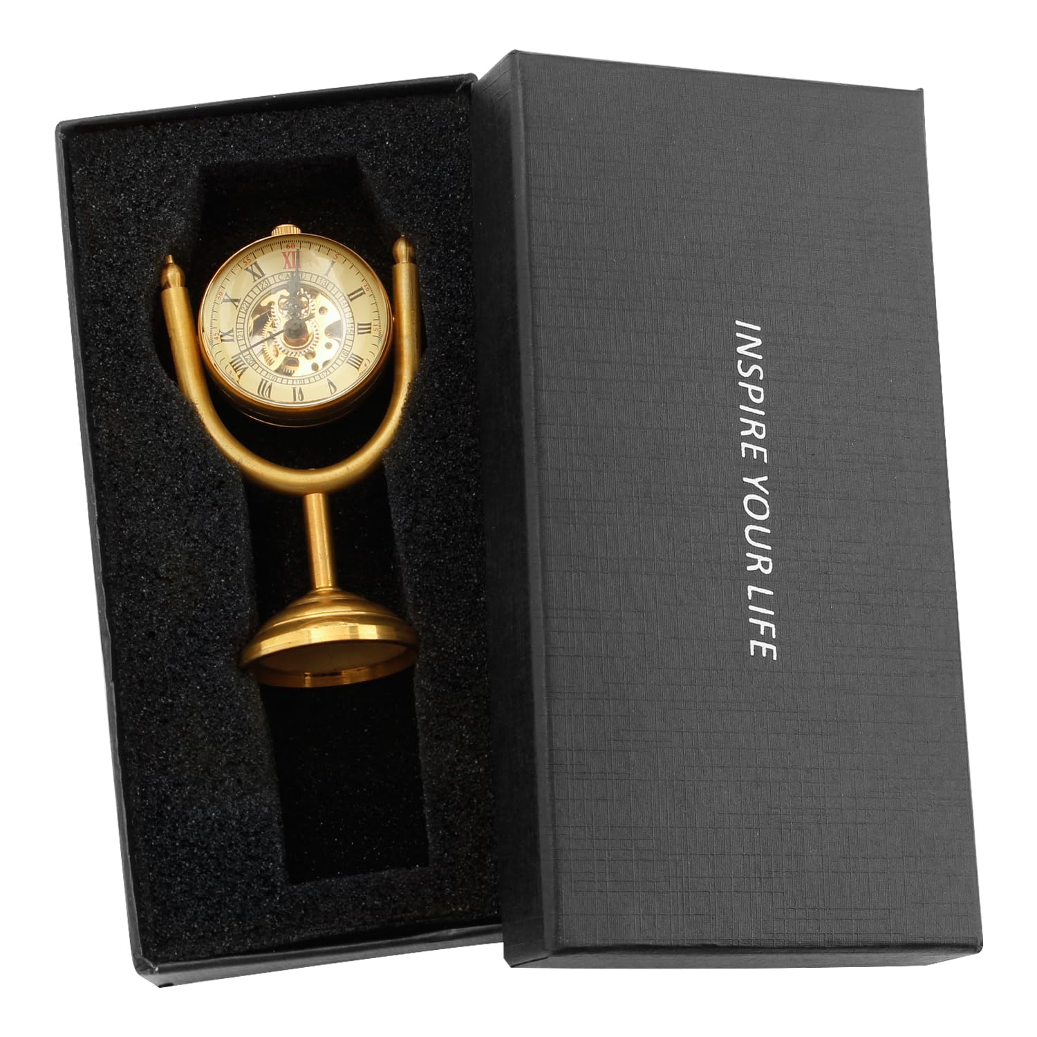 Whodoit Whodoit Gold Ball Shaped Mechanical Pocket Watch for Men with Transparent Roman Digital Dial and Unique Flipping Design - View 2 of 7