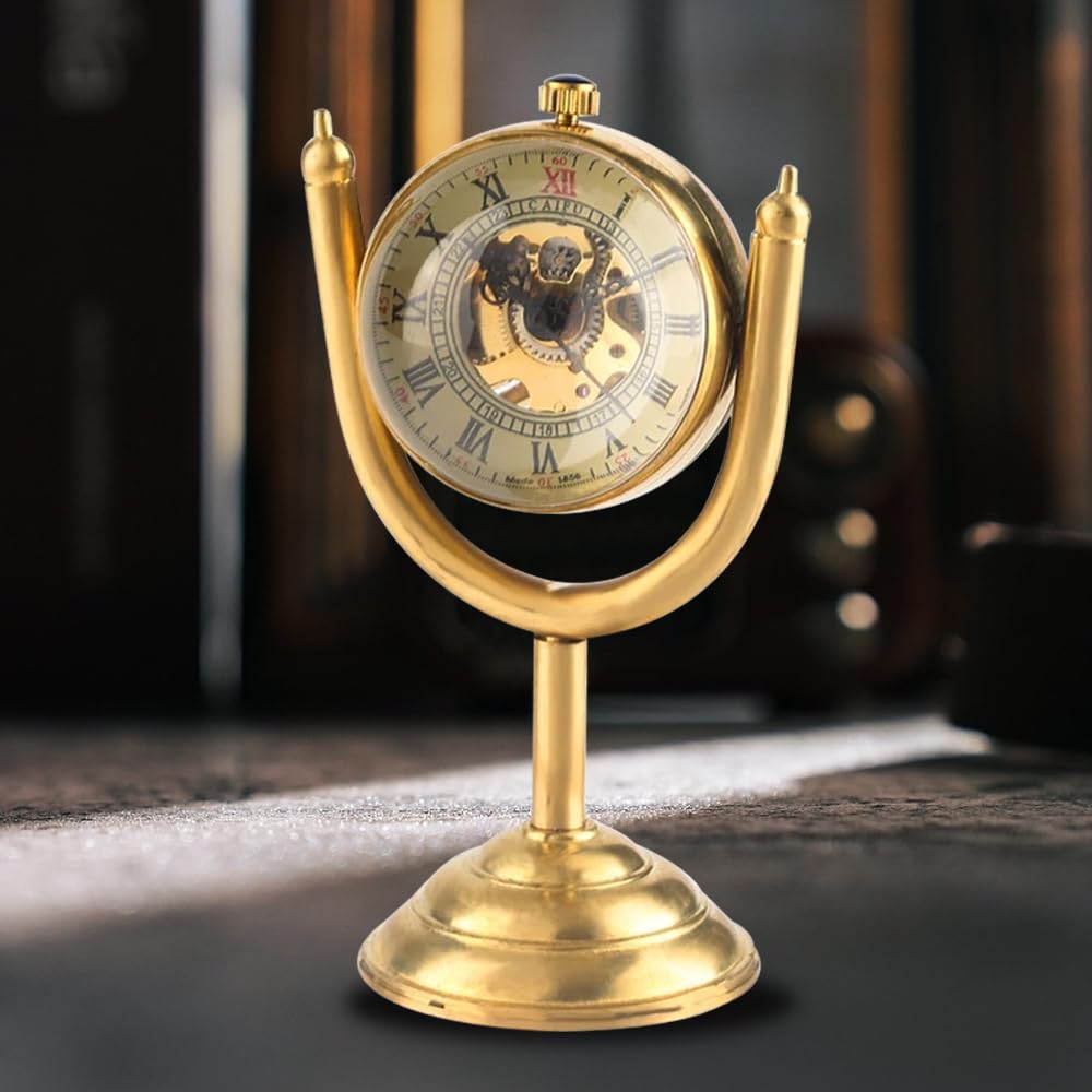 Whodoit Whodoit Gold Ball Shaped Mechanical Pocket Watch for Men with Transparent Roman Digital Dial and Unique Flipping Design - View 3 of 7